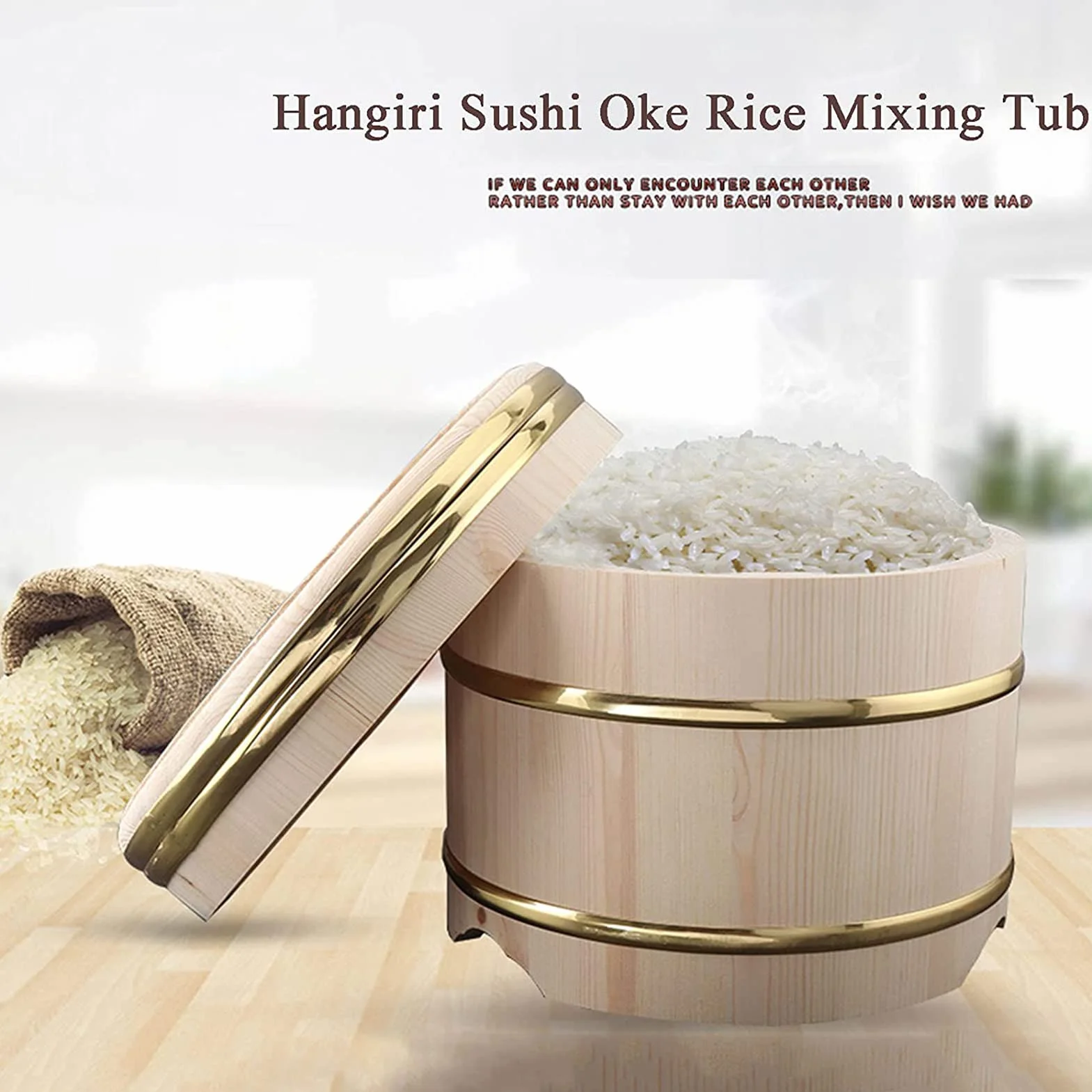 Hangiri Sushi Oke Wanna do mieszania ryżu Sushi miska na ryż z pokrywką, drewniany kuchenny pojemnik na żywność, duży