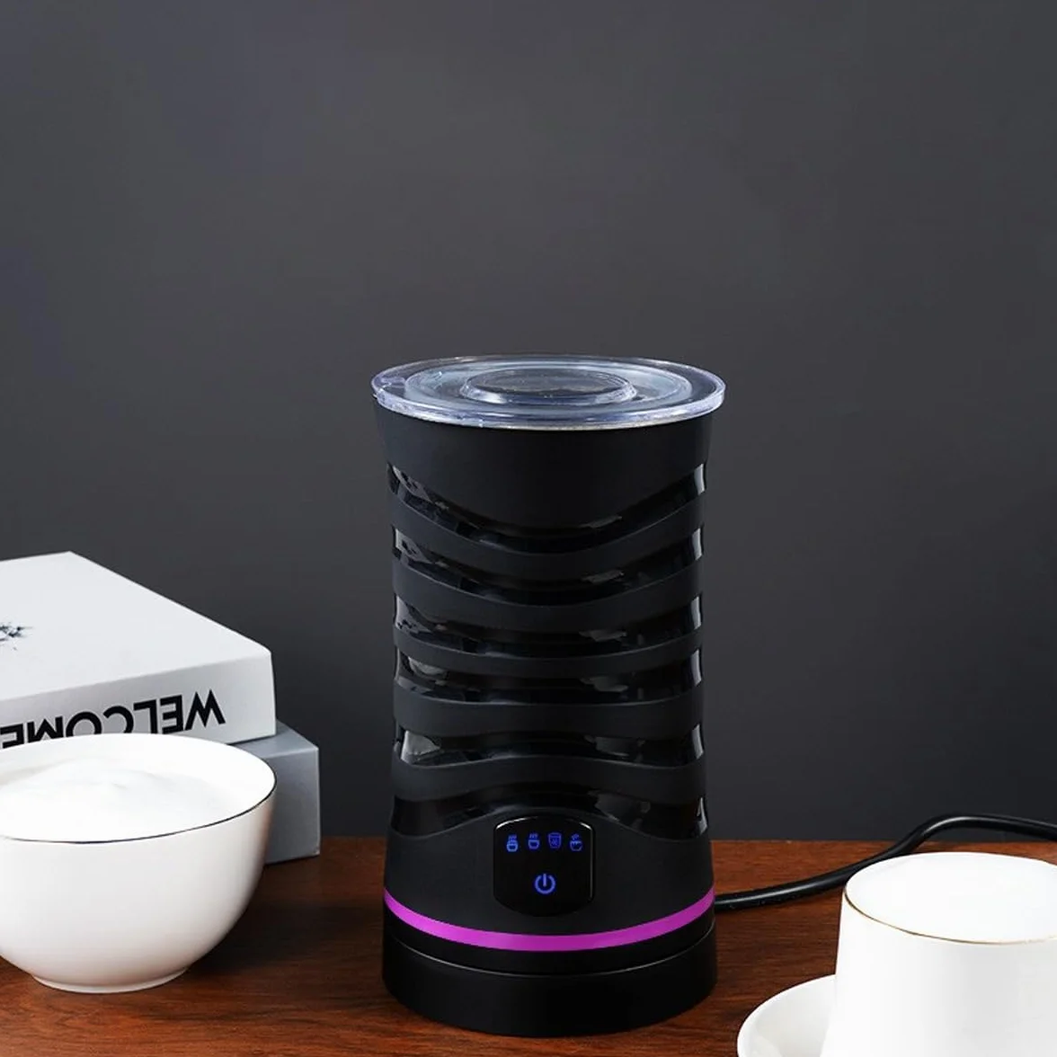 Elektryczny spieniacz do mleka 4 w 1 ze stali nierdzewnej (400 W) do cappuccino, latte macchiato, mokki, macchiato i gorącej czekolady