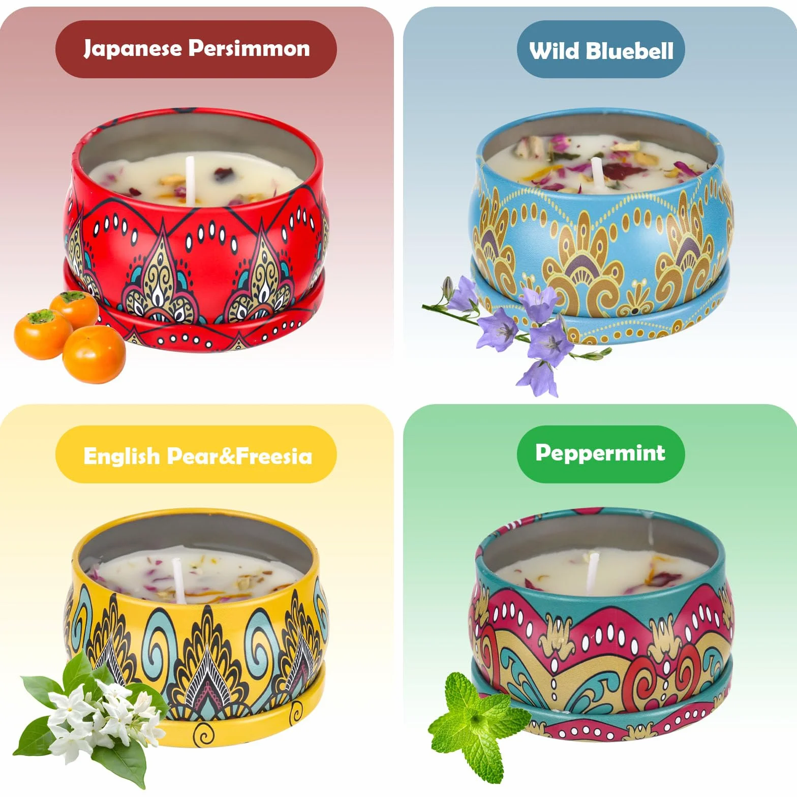 XTDMJ Świece zapachowe, prezenty dla kobiet, zestaw 4 szt. naturalnego wosku sojowego, świece do aromaterapii, łagodzące stres, odprężające ciało, Boże Narodzenie, urodziny, do łazienki, jogi