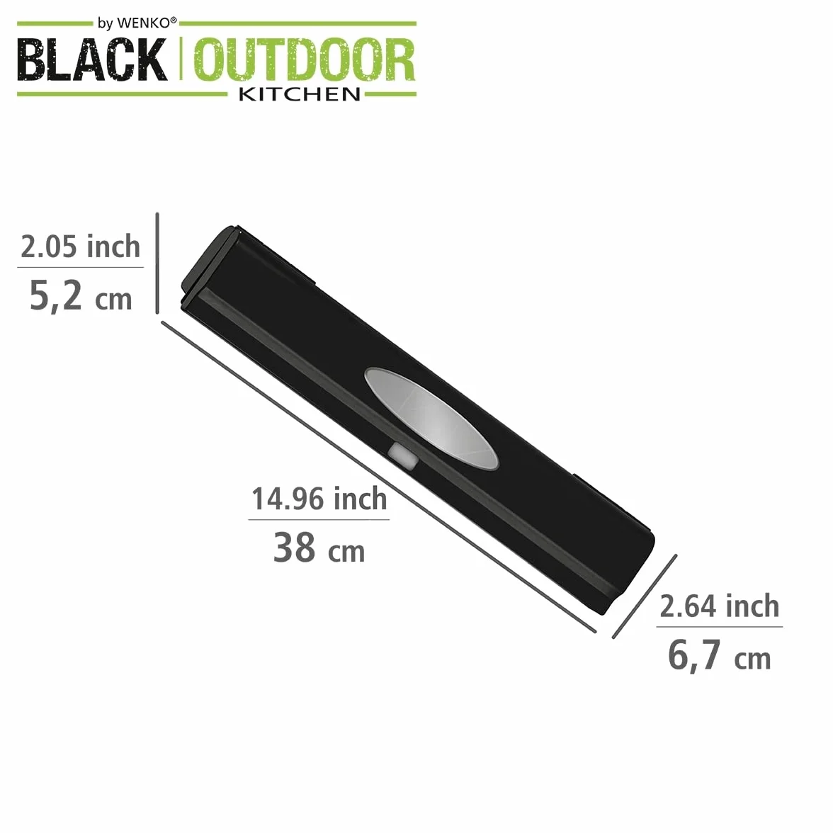 WENKO Perfect Cutter czarny dozownik folii, 38 x 5,2 x 6,7 cm