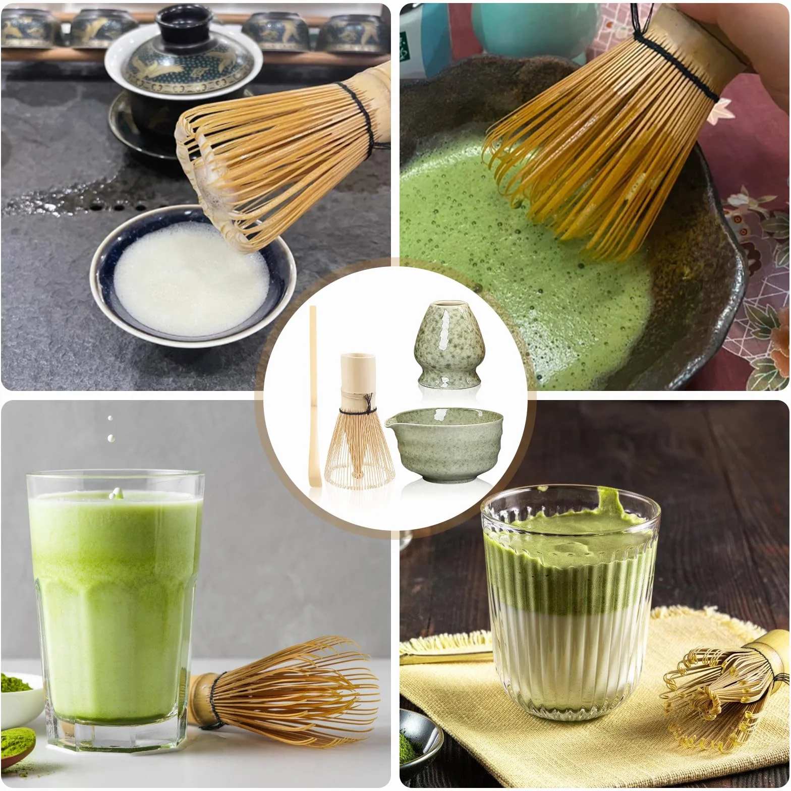 Ceramiczny zestaw matcha (miotła, miska z wylewką, trzepaczka i łopata)