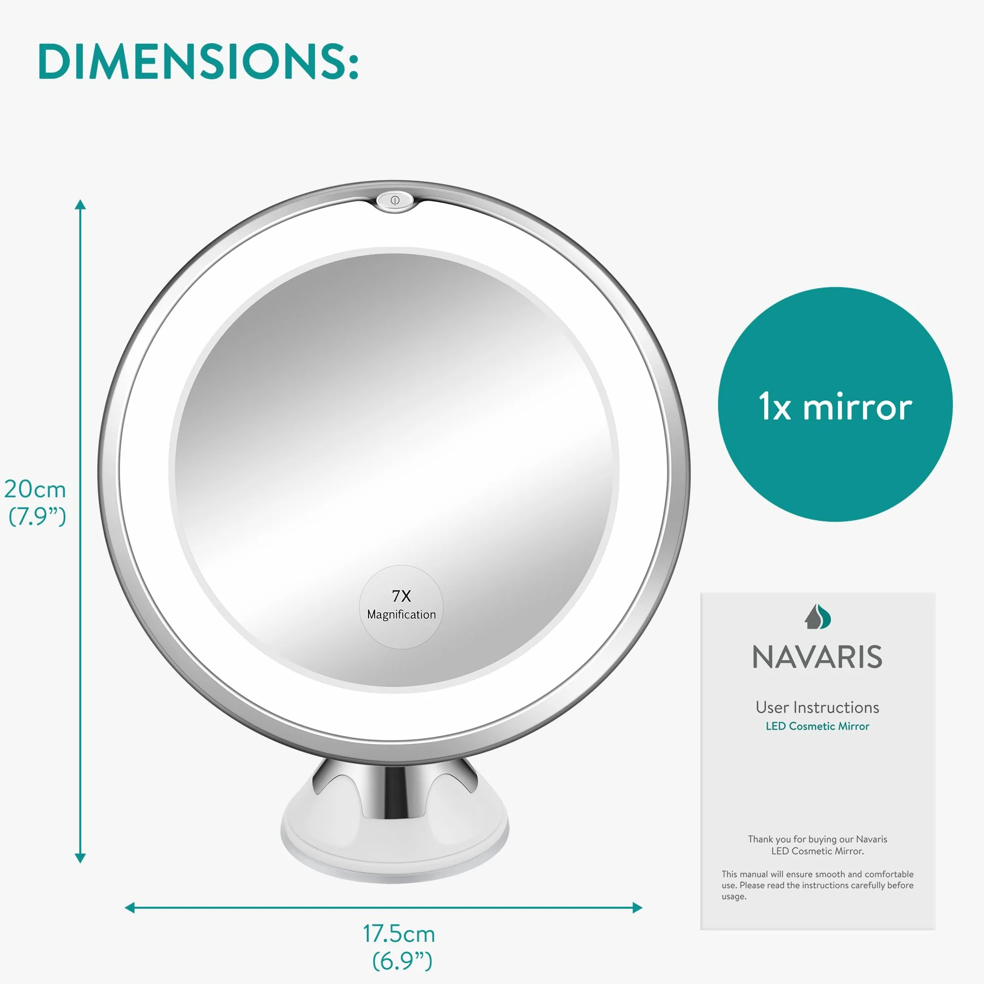 Navaris lusterko powiększające LED 7X z przyssawką 360°