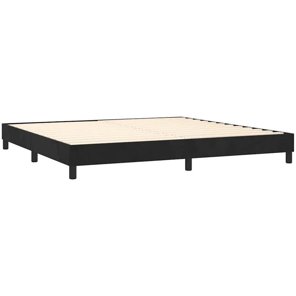 Łóżko kontynentalne z materacem, czarne, 200 x 200 cm, aksamitne łóżko tapicerowane z regulowanym zagłówkiem, rdzeniem ze sprężyn kieszeniowych i ochraniaczem na materac, łóżko rodzinne do