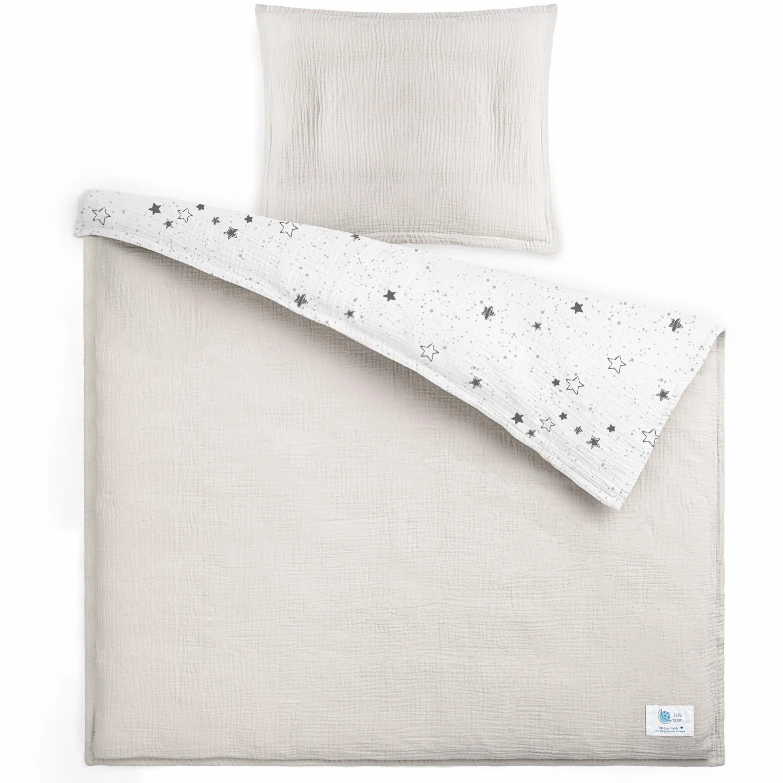 lulumoon Pościel z muślinu dla niemowląt 80x80: poszewka na kołdrę 80x80 + poszewka na poduszkę 35x40cm z bawełny Oeko-TEX Standard – Lekki i komfortowy zestaw pościeli dla niemowląt i dzieci
