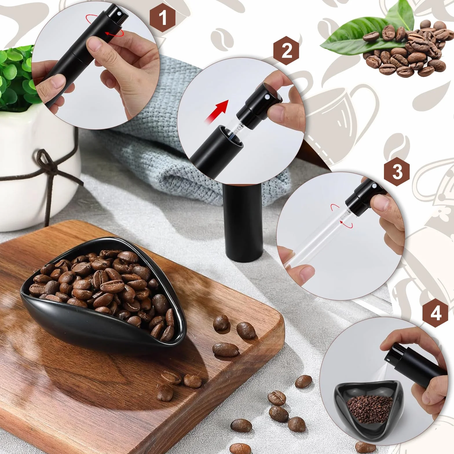 Zestaw kubków dozujących do kawy, 3 szt., czarny zestaw narzędzi Wdt, zawiera drewno Wdt Tool Cup Coffee Dosing, butelka z rozpylaczem RDT do kawy, herbaty i prezentów