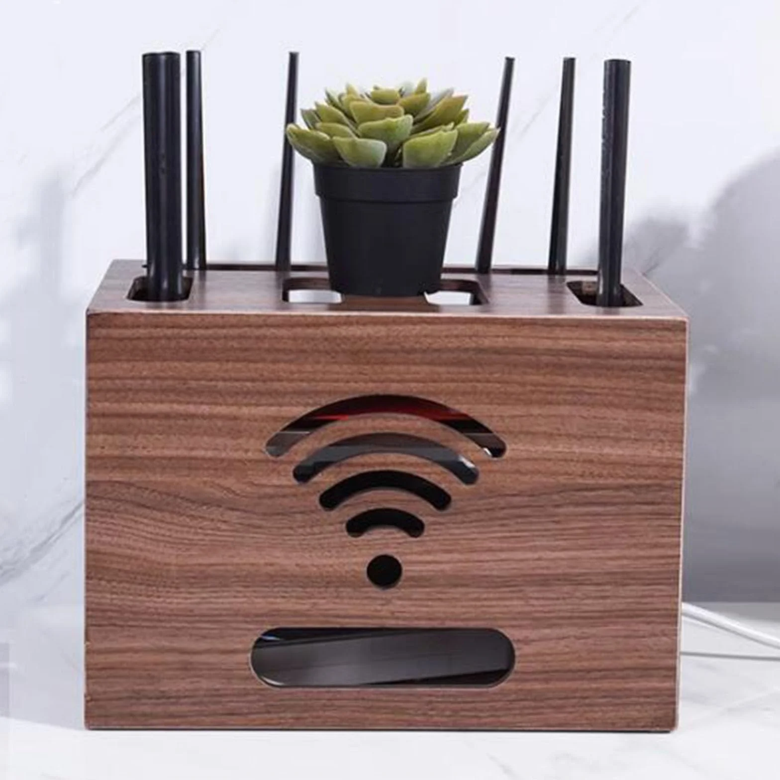 Drewniana półka na routera, półka na router bezprzewodowy, pudełko do przechowywania kabli routera, wielowarstwowy stojak do przechowywania, półki organizery biurkowe, listwa zasilająca i