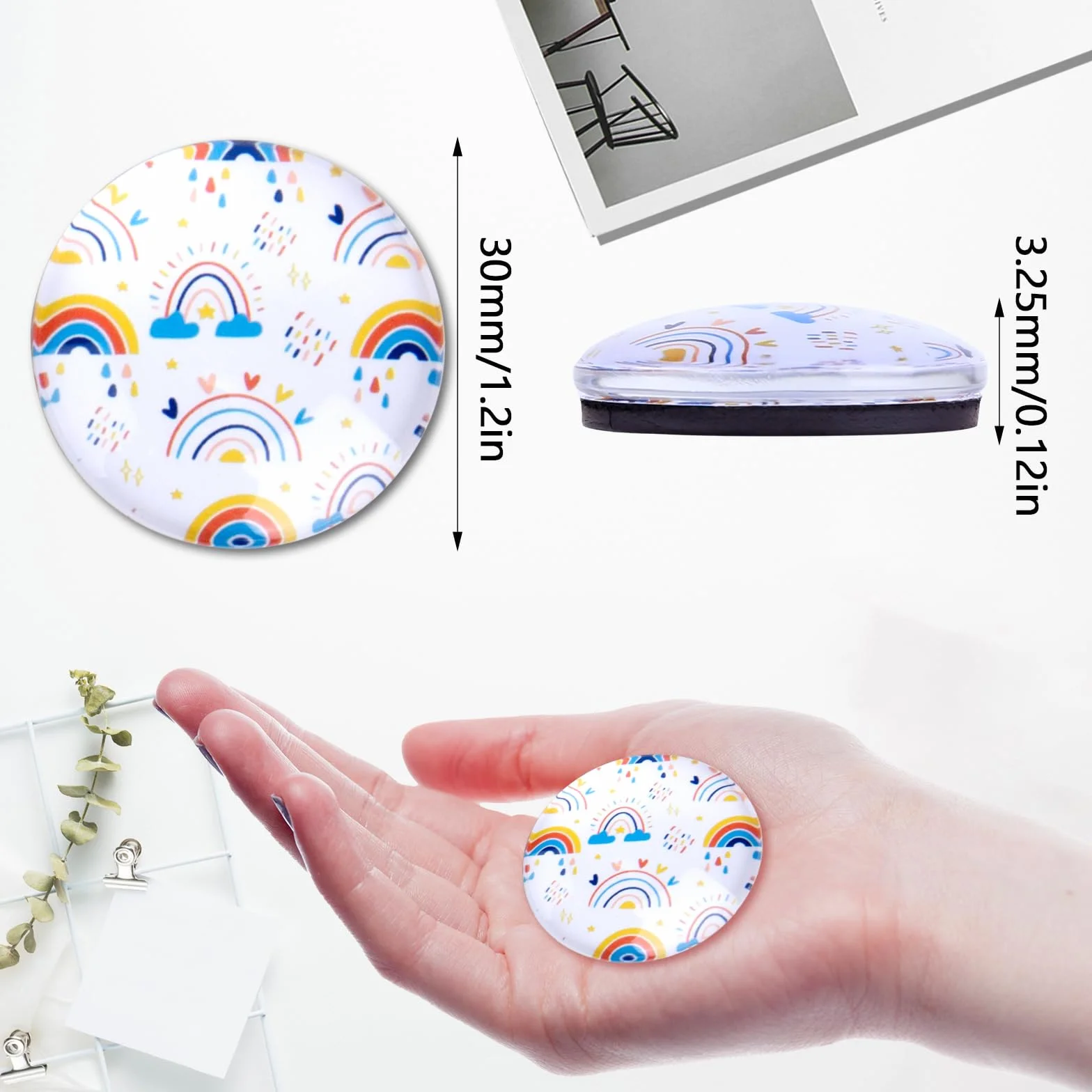 Wukong Zestaw 12 magnesów na lodówkę, dekoracyjne magnesy szklane 3D, 30 mm, okrągłe magnesy do kuchni, na lodówkę, tablicę suchościeralną, tablicę do przypinania