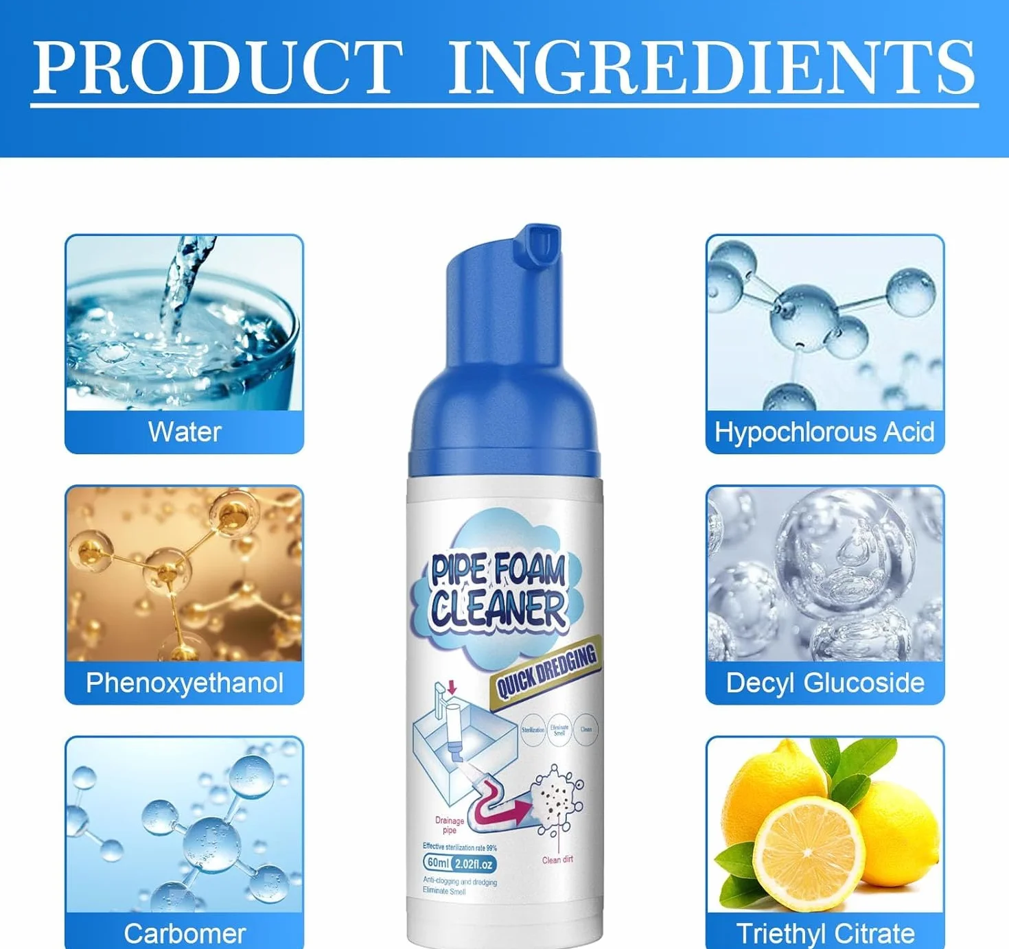 2Pcs Yugou Drain Cleaner,Foam Drain Cleaner For Bathroom Sink,Powerful Sink And Drain Cleaner Foam,Clog Remover For Kitchen Drain,Sinks,Tubs