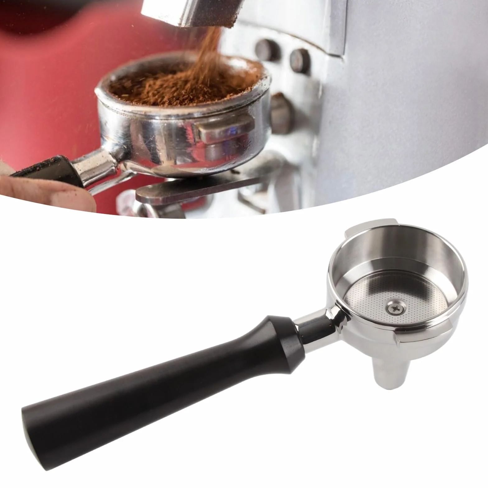 Keenso Kolba do Herbaty ze Stali Nierdzewnej 58 Mm z drewnianą rączką Zdejmowany Filtr do Kawy do Ekspresu Komercyjnego, do RANCILIO, do GA, do OTTIMA, do CASADIO (F. Drzewo sandałowe)