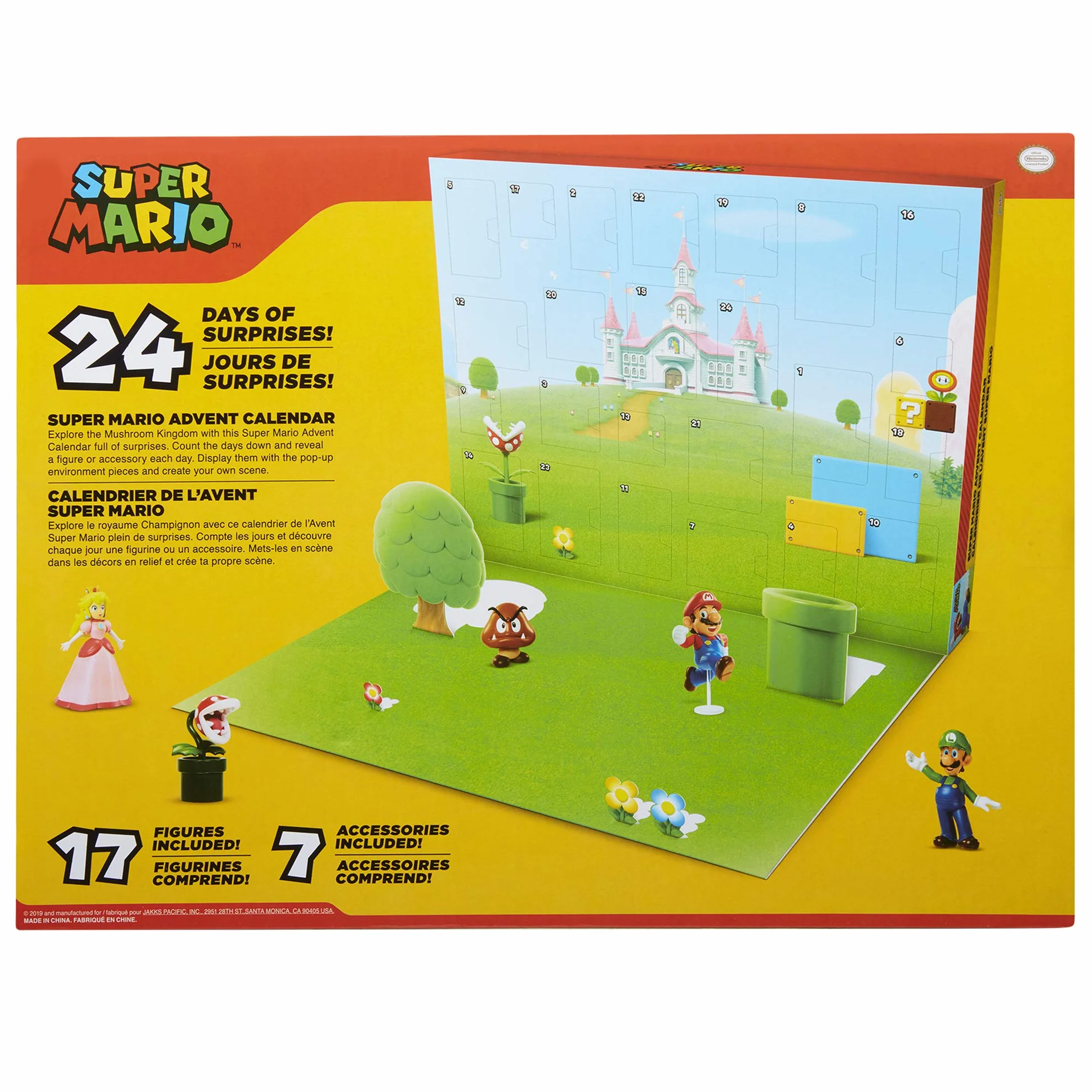 Kalendarz adwentowy Nintendo Super Mario od JAKKS Pacific, 24 dni niespodzianek z tajemniczymi postaciami i akcesoriami! Figurki w skali ok. 3,8 cm, świetny prezent dla dzieci i kolekcjonerów