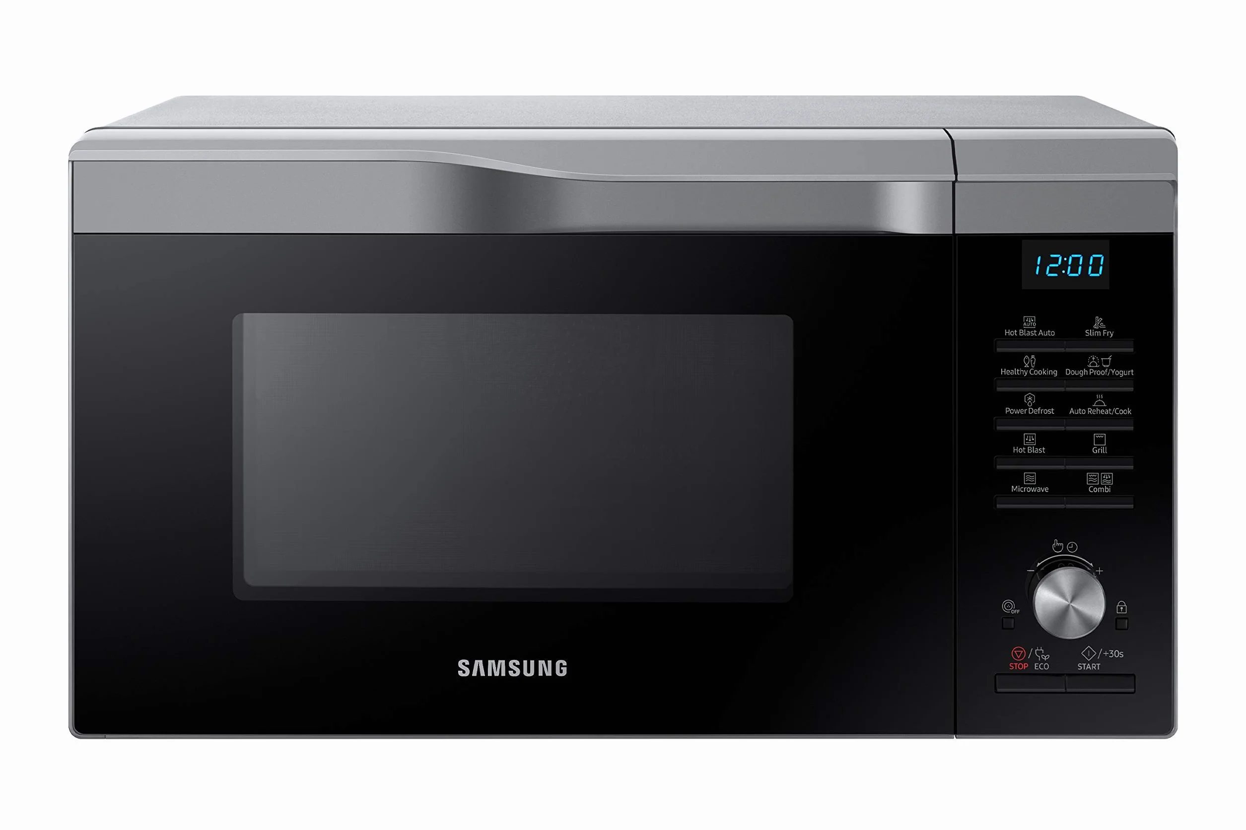Samsung MC2BM6035CS/EG kuchenka mikrofalowa kombi z grillem i gorącym powietrzem, 900 W, 28 komora gotowania (bardzo duża), szerokość 51,7 cm, technologia HotBlast, SlimFry, srebrna