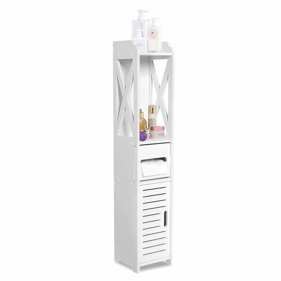 Badezimmerschrank Weiß Toilettenrollenhalter Badregal Standschrank Seitenschrank Standregal mit Papierschicht für Badezimmer Schlafzimmer Wohnzimmer Küche Flur, 80 x 15,5 x 15