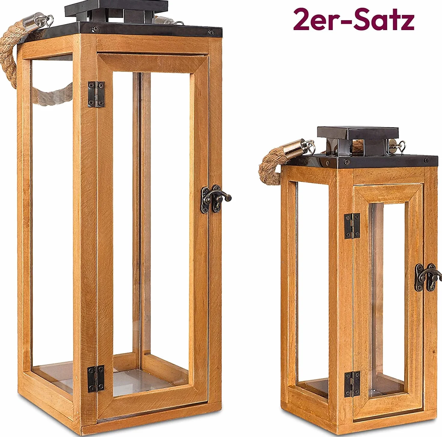 Gadgy Drewniane lampiony zestaw 2 dużych lampionów zewnętrznych latarnia