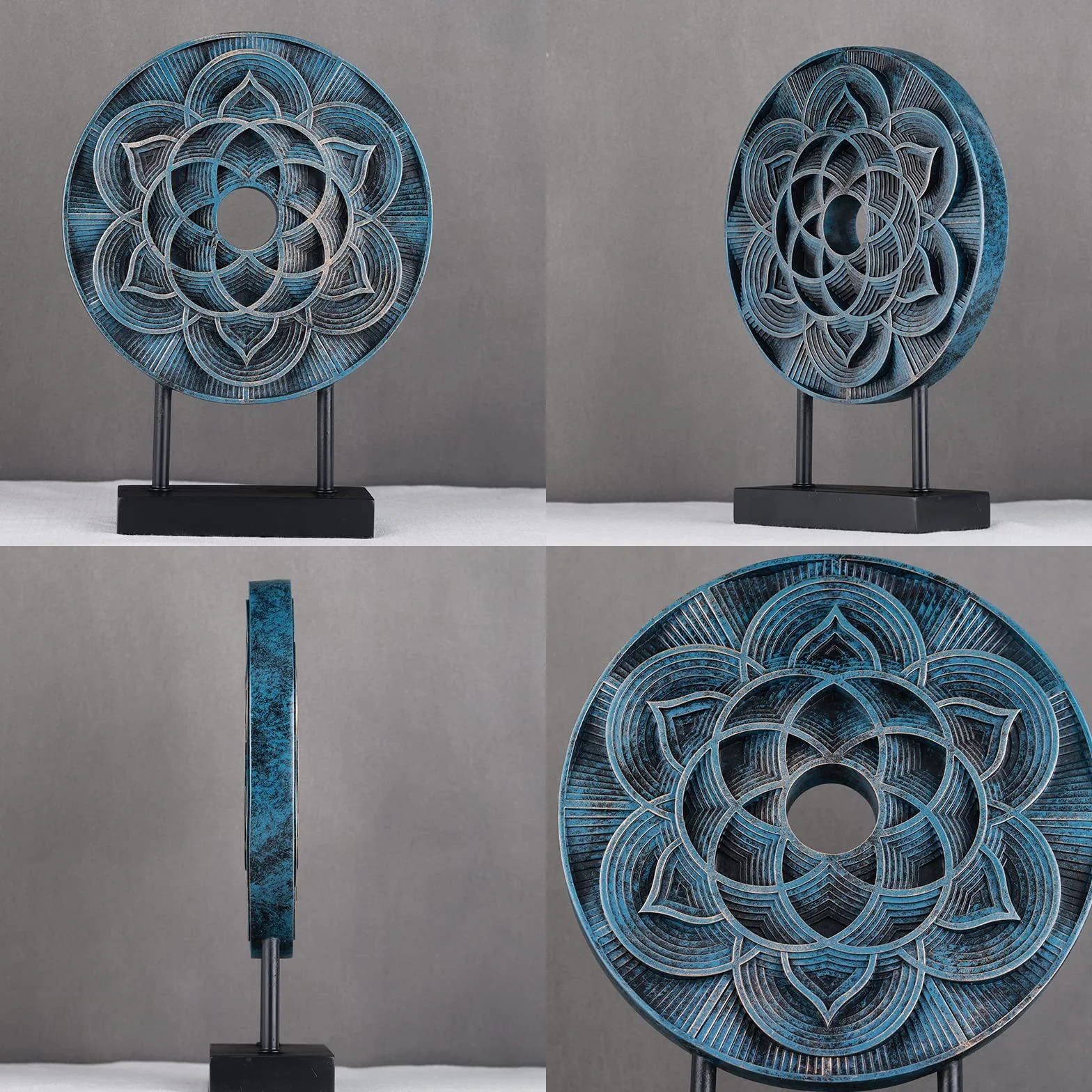 WUBIANJIE Dysk geometryczny wzór statua rzeźba wystrój domu nowoczesna unikalna niebieska złota dekoracja salon sypialnia konsola stół statuetka akcesoria (niebieski)