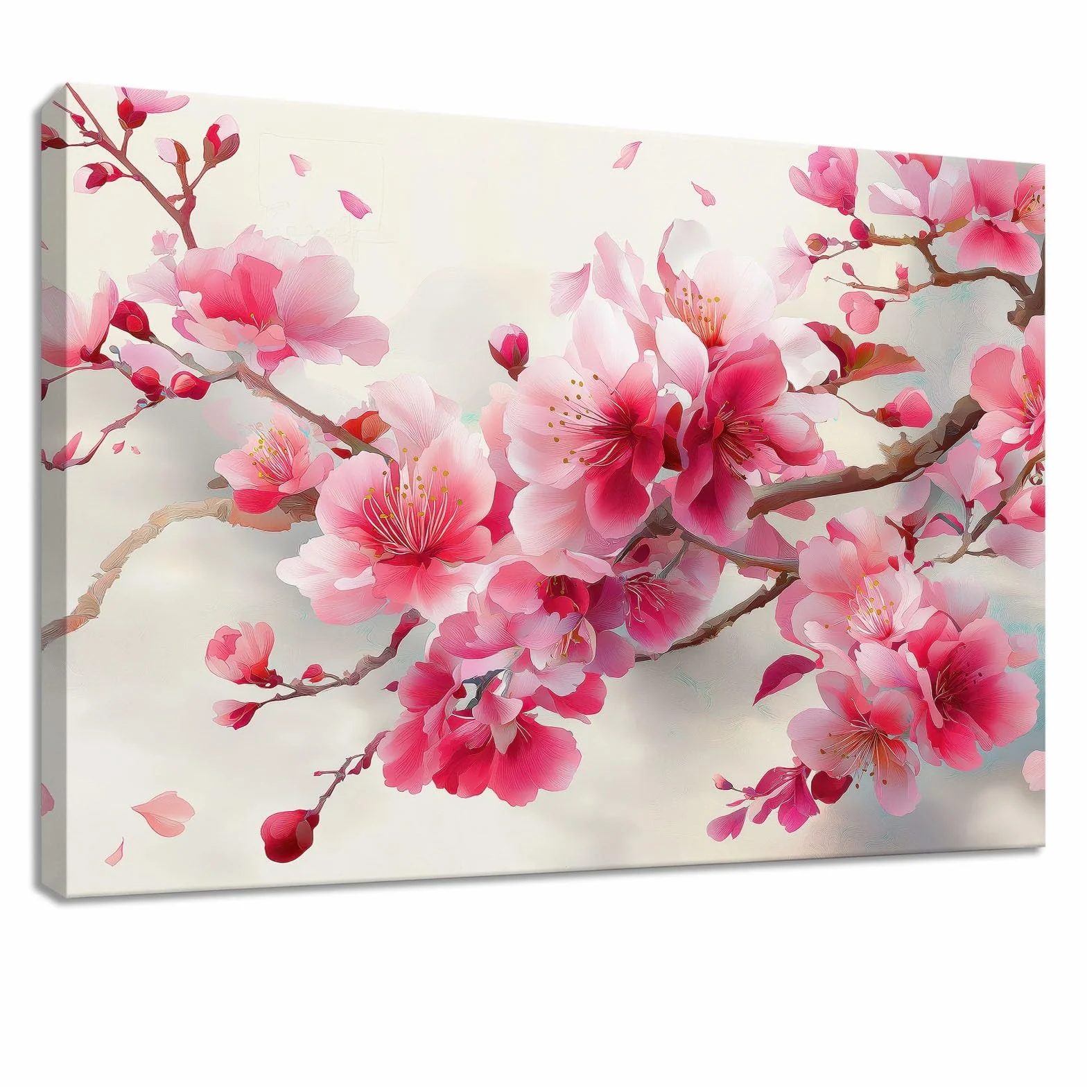 Obraz ścienny orientalny chiński obraz na płótnie - obraz na płótnie 140 x 70 cm, wydruk na płótnie z gałązką kwiatową, oprawiona sztuka ścienna do salonu i sypialni, dekoracja ścienna, różowy