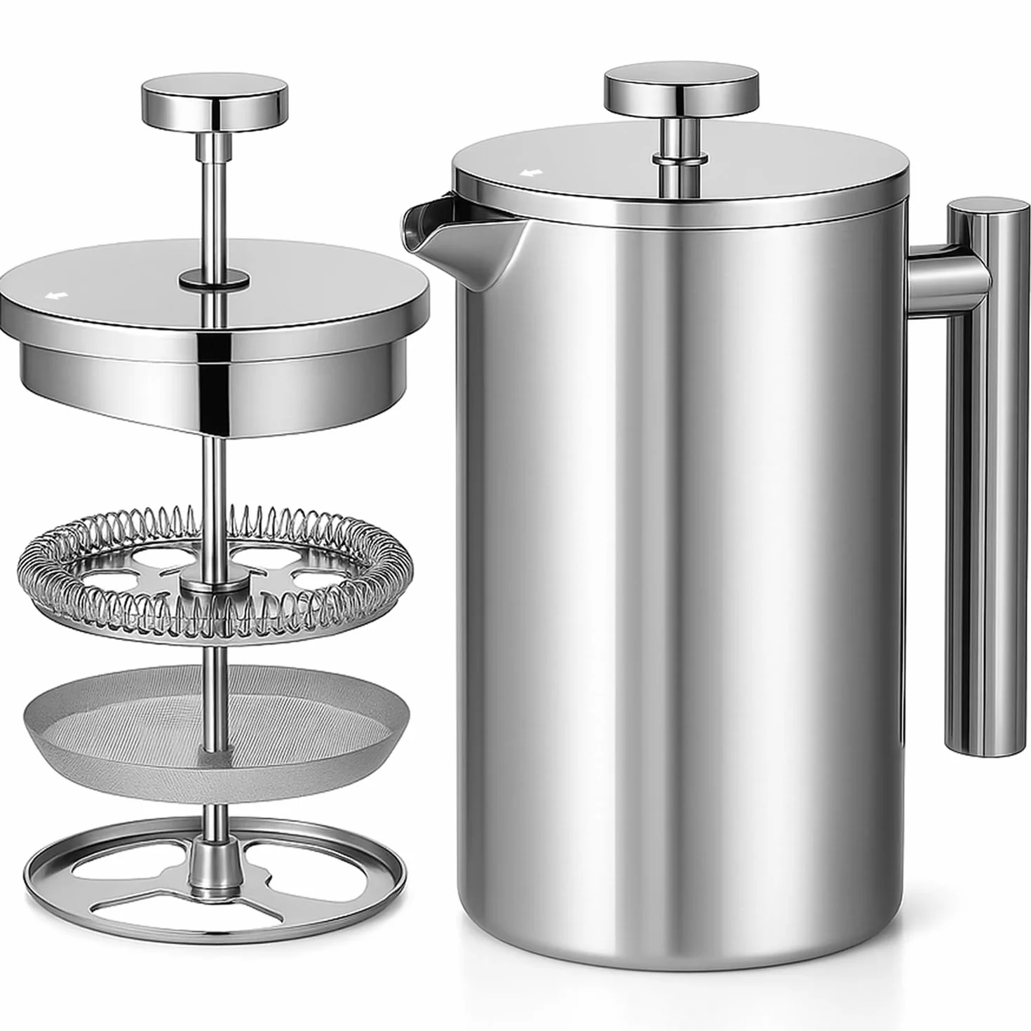 Red Ember Prasa francuska ze stali nierdzewnej 1L Cafetiere – Ekspres do kawy z podwójną ścianką izolacyjną, nietłukący się i odporny na rdzę z 3-warstwowym filtrem dla gładkiego, bogatego naparu