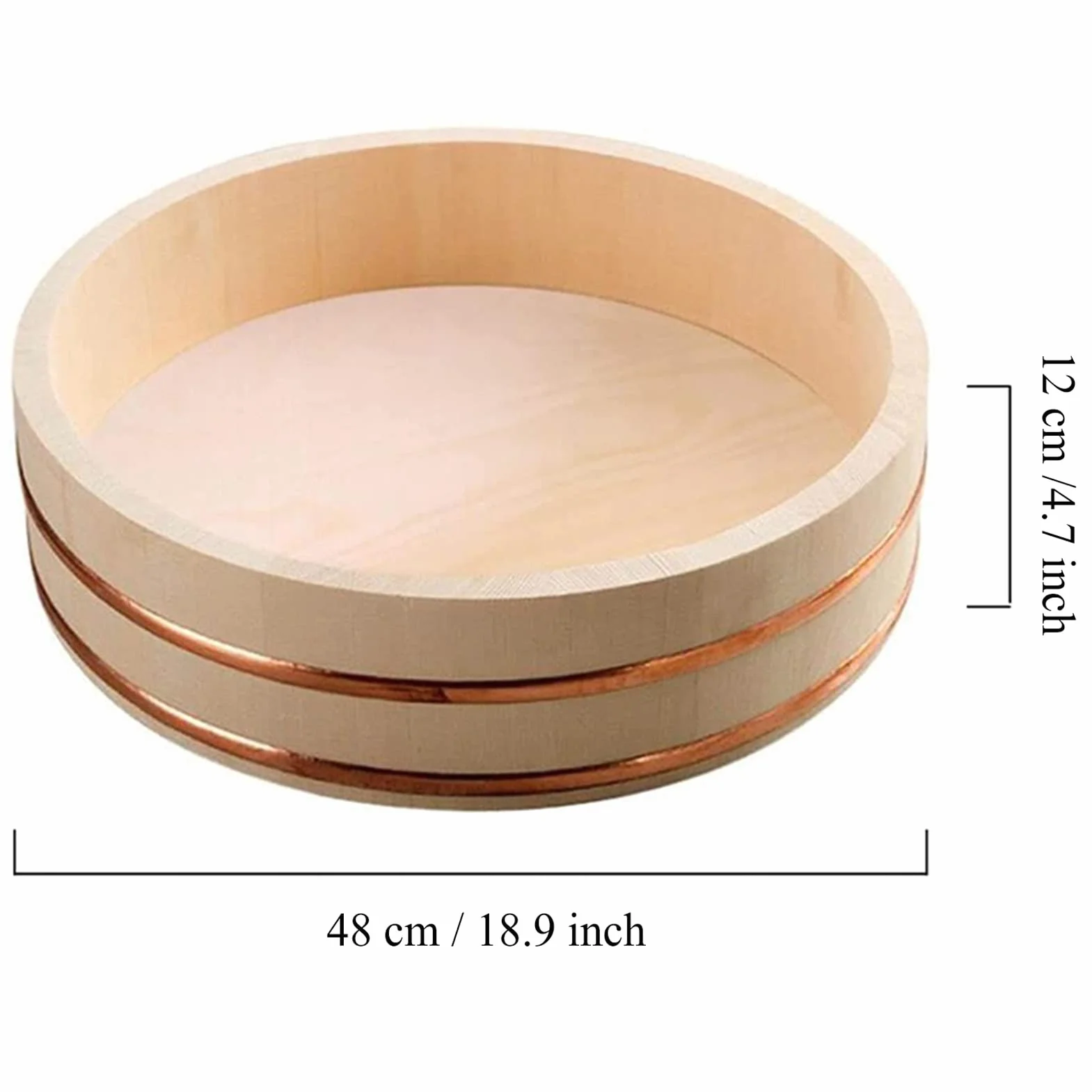 Drewniana wanna do mieszania ryżu Hangiri Oke, zestaw do robienia sushi z wałkiem do ryżu, japońska miska do sushi, 48 cm
