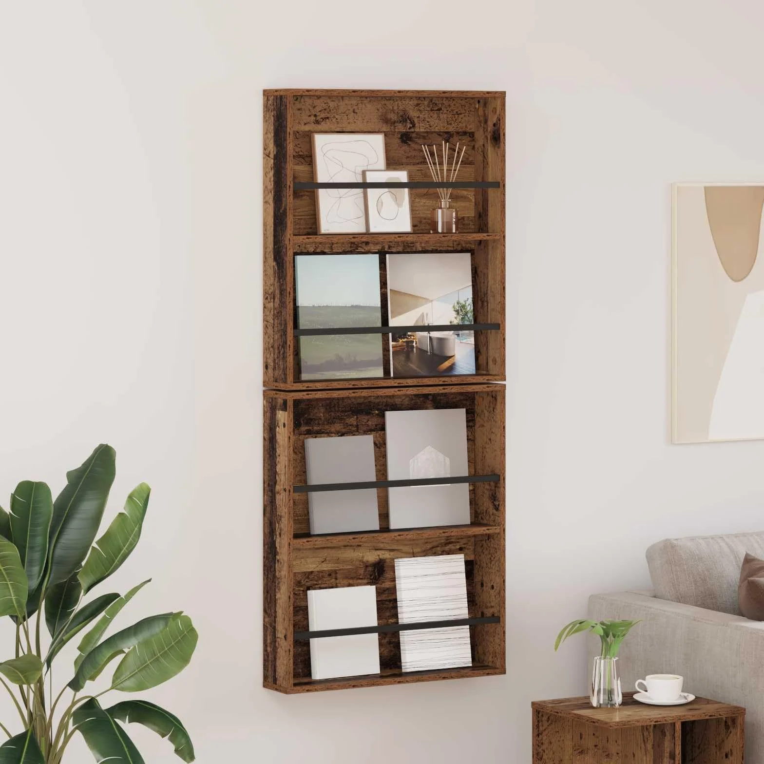 Générique 2-częściowy ścienny stojak na czasopisma inżynieryjne 60x12x70 cm, nowoczesny design regał na czasopisma do salonu lub biura, regulowany schowek ścienny z gładkim wykończeniem