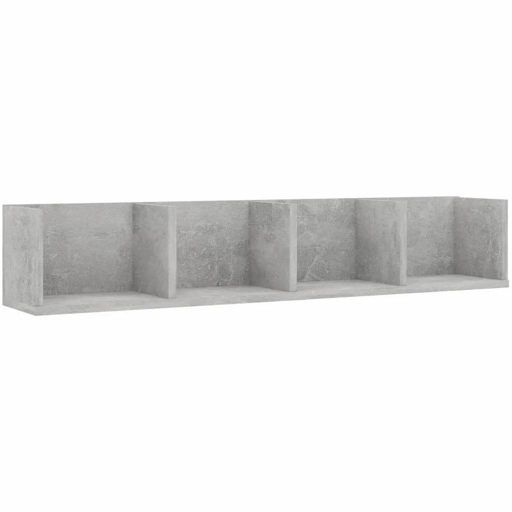 Regał ścienny na płyty CD, szary beton, 100 x 18 x 18 cm, materiał drewnopochodny z 4 półkami, wiszący regał na płyty CD DVD, montaż ścienny, wytrzymały i trwały, idealny do salonu, sypialni