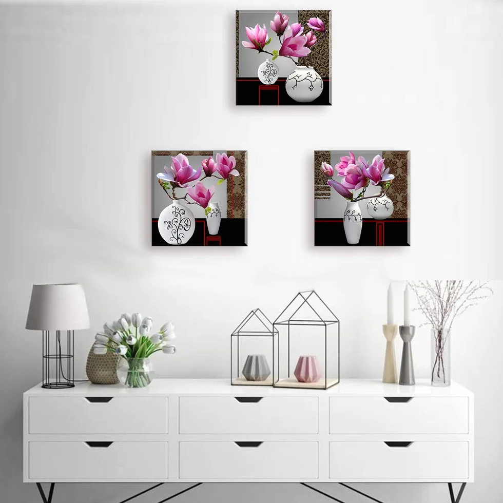 Piy Painting Eleganckie obrazy ścienne, 3 panele, elegancki obraz na płótnie z orchideą – pełne kwitnienie kwiatów, wydruki na płótnie z ramą, gotowe do powieszenia, sztuka dekoracyjna do sypialni