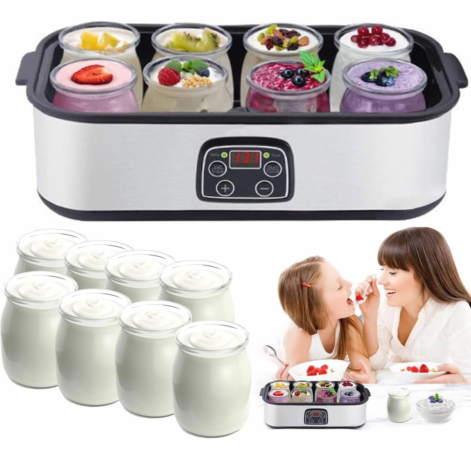 1400 ml Smart Yogurt Maker: Digital Thermostat W/ 8 × 180 ml szklane słoiki-Probiotyczny Inkubator i Urządzenie rodzinne z podarunkiem