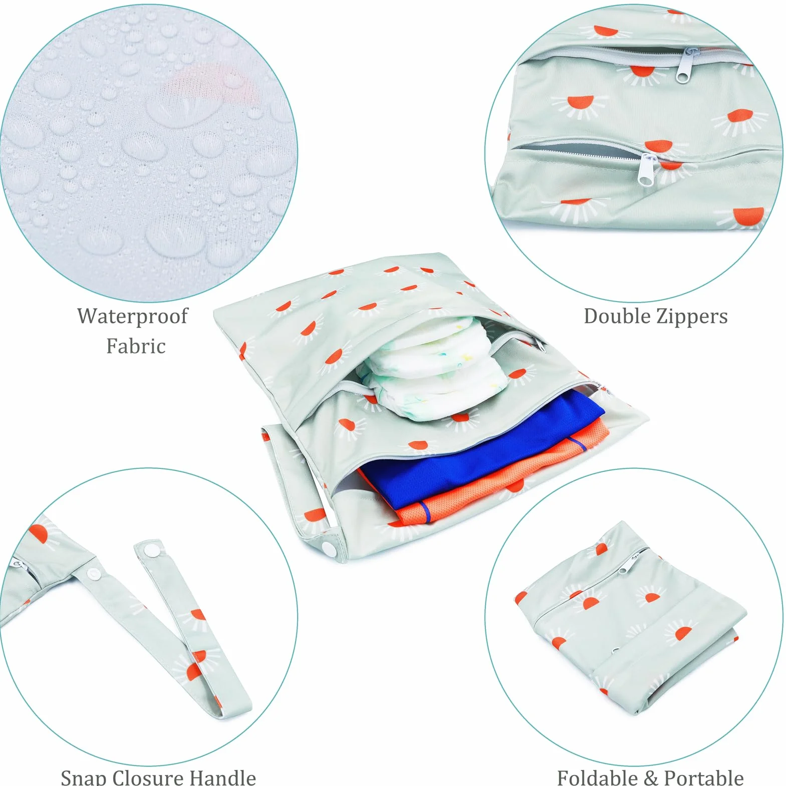 Wetbag, 2 szt. Wodoodporna torba na pieluchy wielokrotnego użytku, nadająca się do prania, torba na pieluchy dla niemowląt z podwójnym zamkiem błyskawicznym do podróży na plażę siłownia