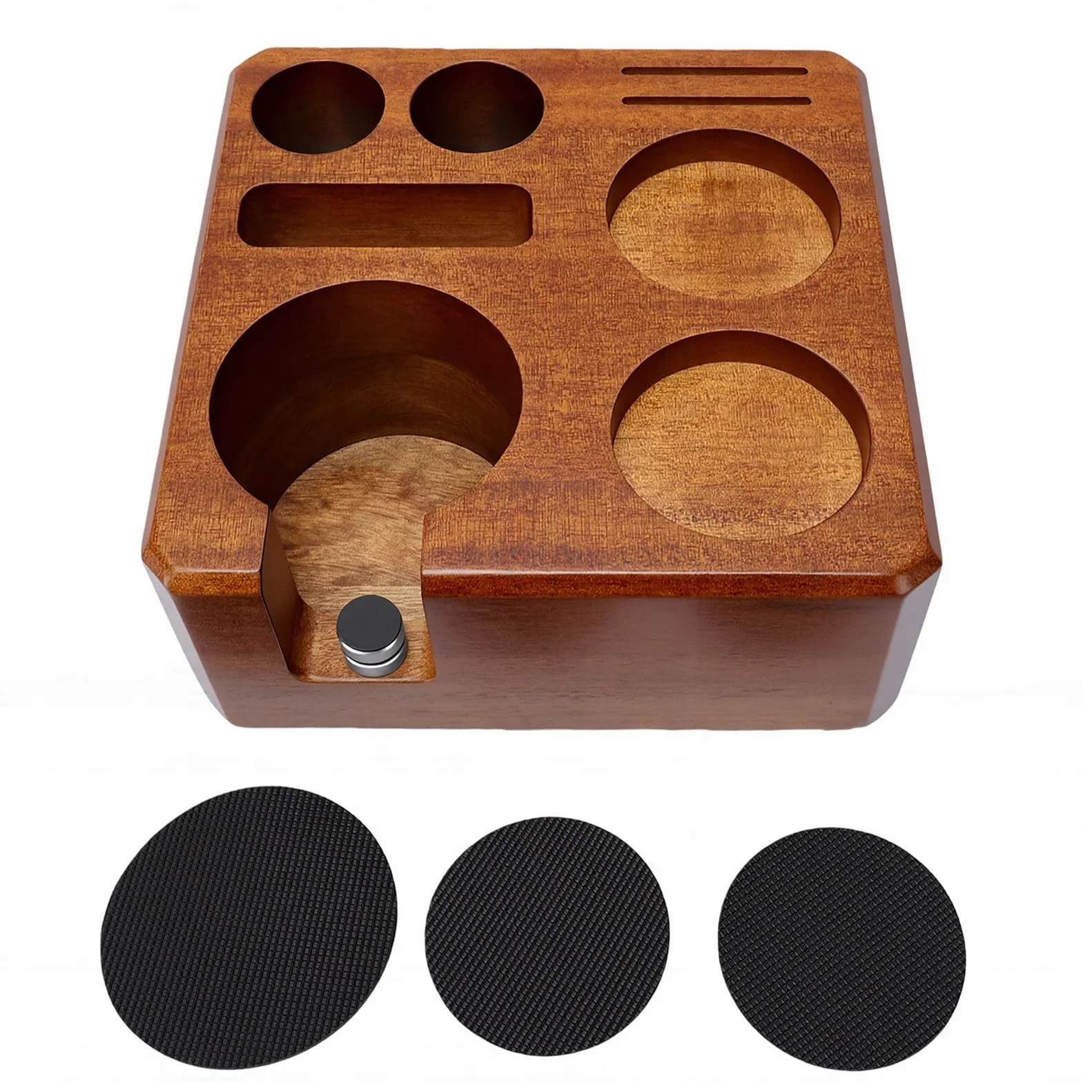 Yosoo Health Gear Orzechowa Stacja Sabotażowa 58 Mm Uchwyt Dystrybutora Ubijaka do Kawy z Podkładkami Silikonowymi Podstawa Antypoślizgowa 18 X 18 X 7,5 Cm do Zestawu Kolby Barista
