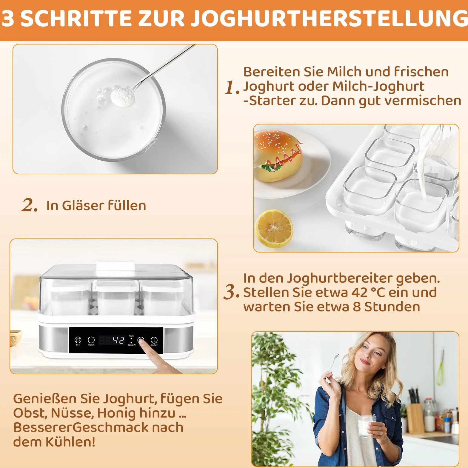 Automatyczna Cyfrowa Maszyna do Jogurtu z 9 Słoikami, 40 W, bez BPA, Timer