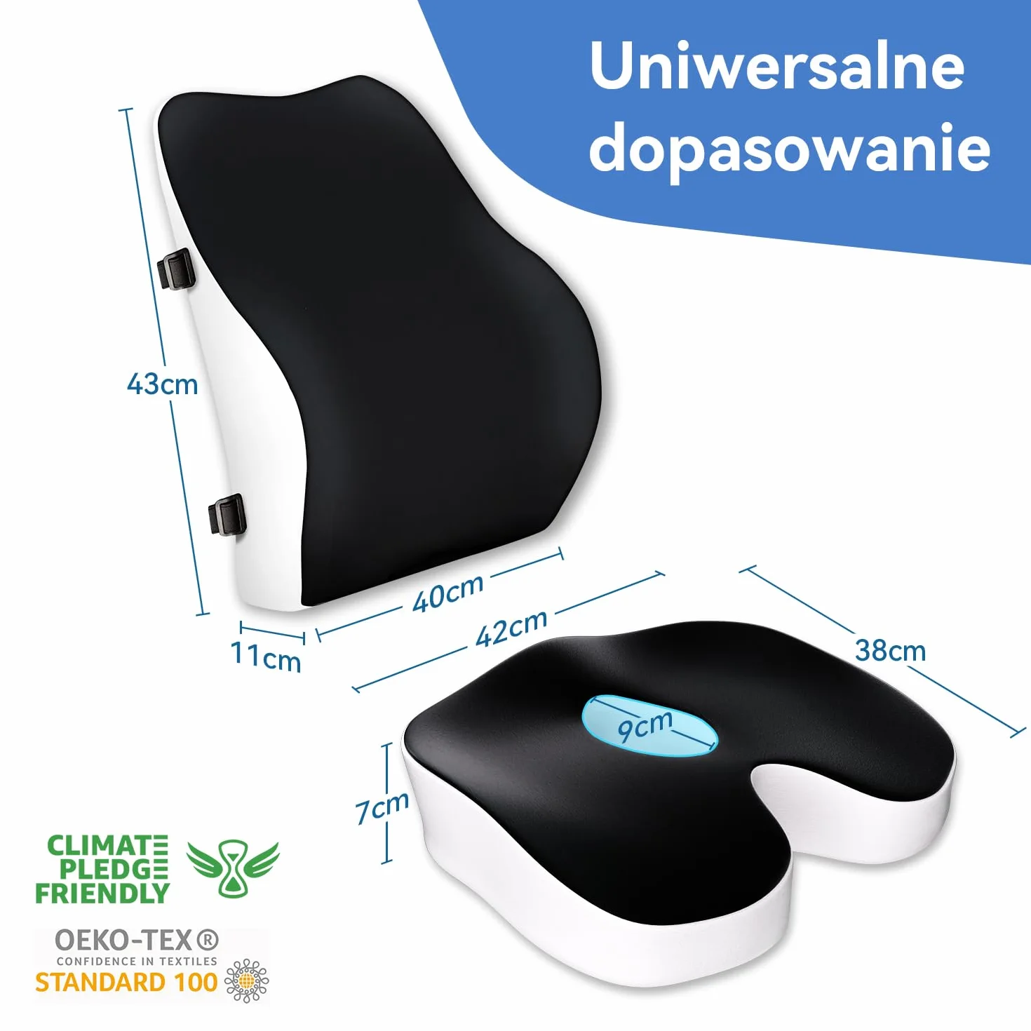 Travel Ease Zestaw Poduszki do Siedzenia i Poduszki Lędźwiowej z Pianka Pamięciowa, Ergonomiczny Komfort do Krzesła Biurowego, Samochodu, Domu i Podróży, Wsparcie dla Pleców i Pośladków, Czarny