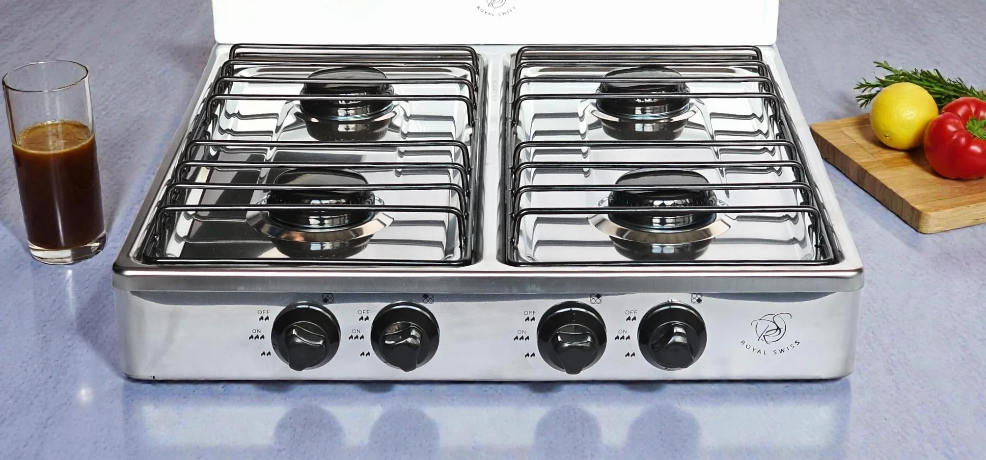 Royal Swiss Kuchenka gazowa 4 palniki 2,2 kW LPG przenośna metalowa obudowa zapłon