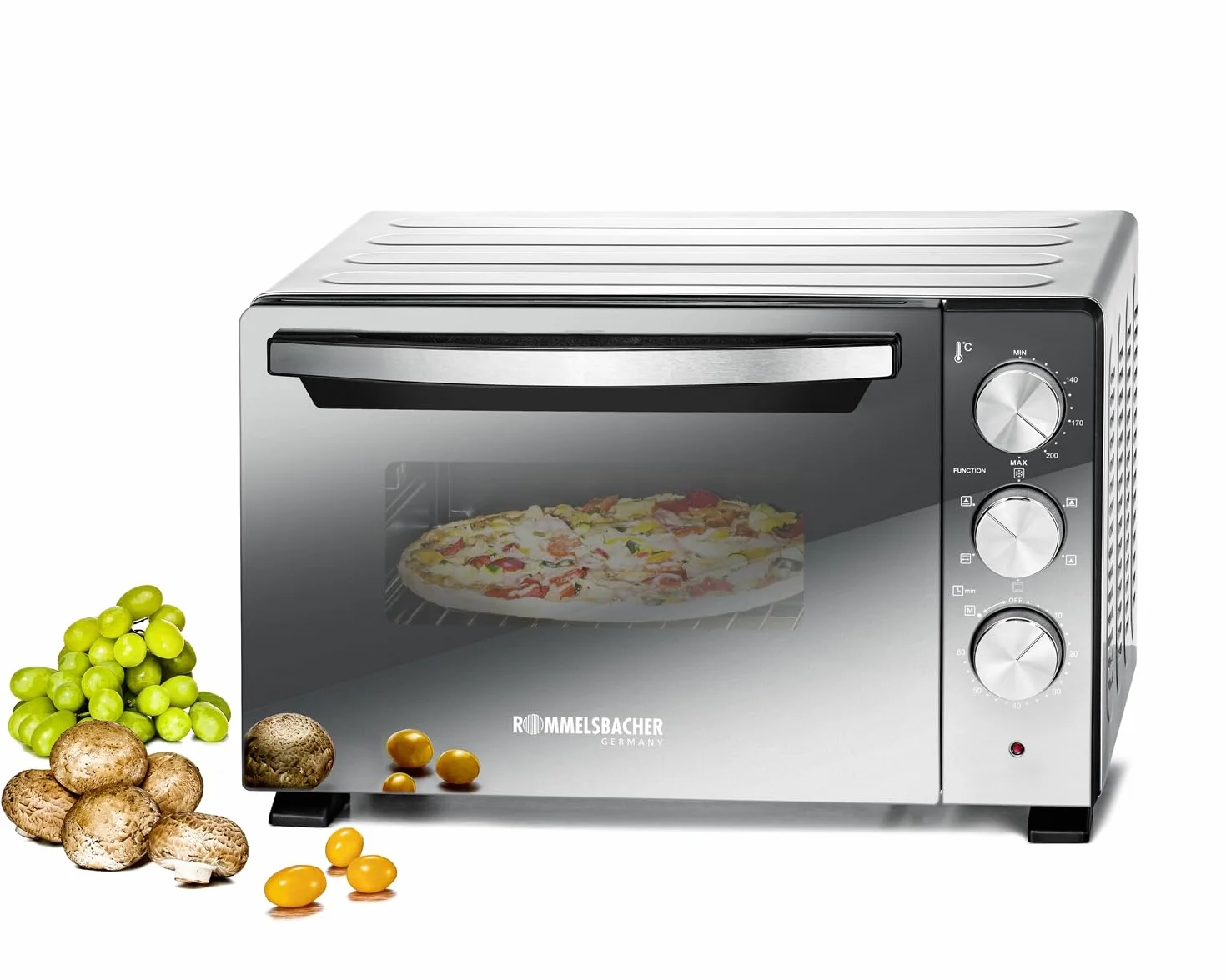 ROMMELSBACHER Back & Grill Piec BGS 1400 – energooszczędny i wydajny, pojemność 22 l, komora do pieczenia z powłoką zapobiegającą przywieraniu, 6 trybów ogrzewania, rożen obrotowy, zegar sterujący 60