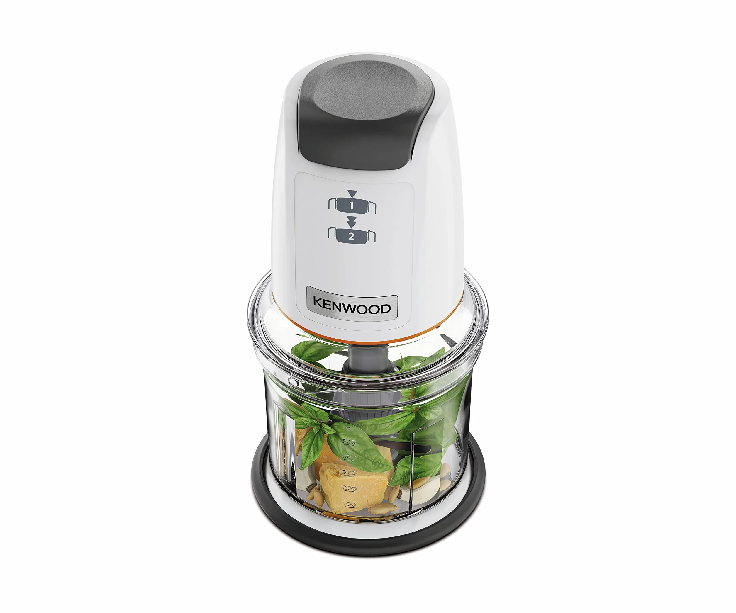 Kenwood EasyChop CHP61.000WH rozdrabniacz z czterema ostrzami, miska 0,5 l, napęd ciśnieniowy, 2 prędkości, pierścień antypoślizgowy, nadaje się do mycia w zmywarce, system lodołamacza, 500 W, biały