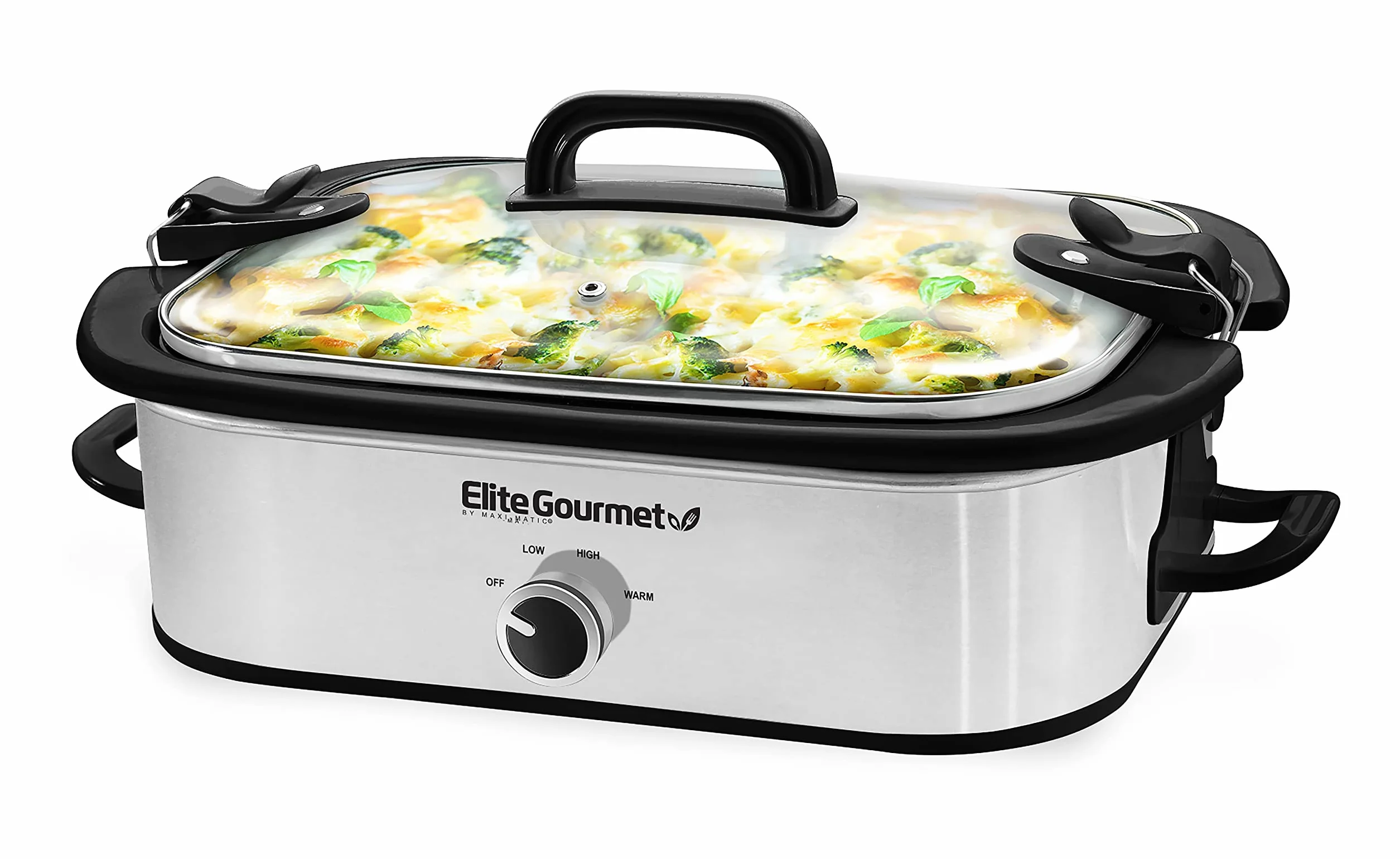 Elite Gourmet MST-5240SS garnek do garnka z zamykaną pokrywką, regulowana temperatura, utrzymuje ciepło, nadaje się do piekarnika i mycia w zmywarce, pojemność 3,3 l, stal nierdzewna