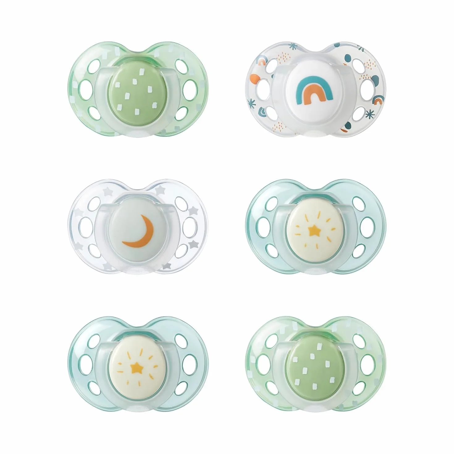 Tommee Tippee 433556 Zabawny smoczek, ortopedyczny, symetryczny, silikon, nie zawiera BPA, 18-36 miesięcy, 6 sztuk, zielony