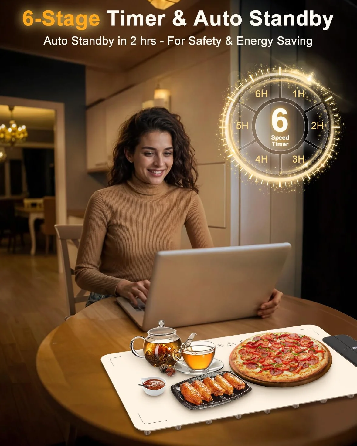 Food Warming elektryczna płyta grzewcza z silikonu do potraw | 6 poziomów temperatury (40-100°C), timer i zabezpieczenie przed dziećmi | przenośna mata grzewcza do bufetu, na imprezę i do