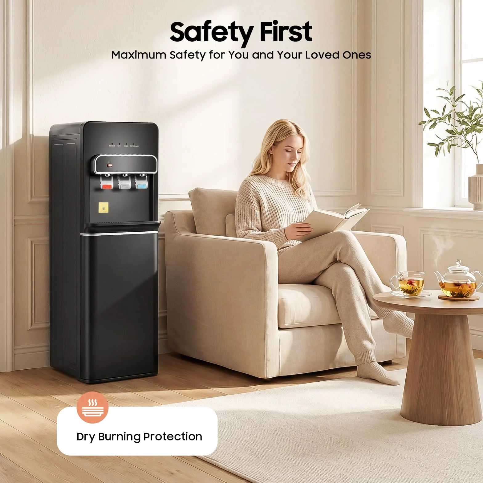 Dozownik wody stojący 550 W dystrybutor ciepłej wody 3 temperatury czarny