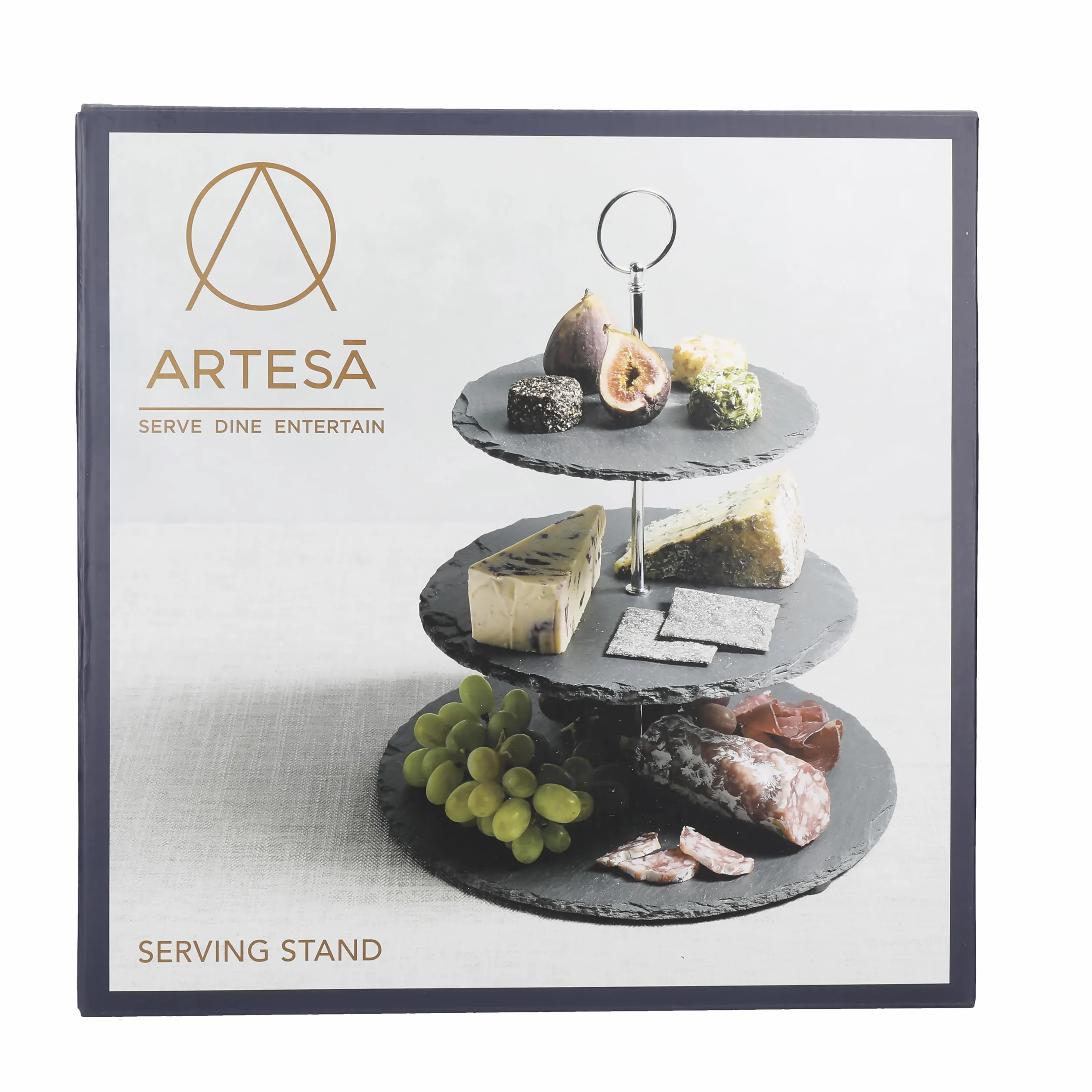 Artesà Zestaw do serwowania ciast z 3 poziomami, zestaw do serwowania ciast, stojak do serwowania potraw z łupków, stojak do podawania podwieczorku, 28,5 x 34,5 cm, w pudełku prezentowym