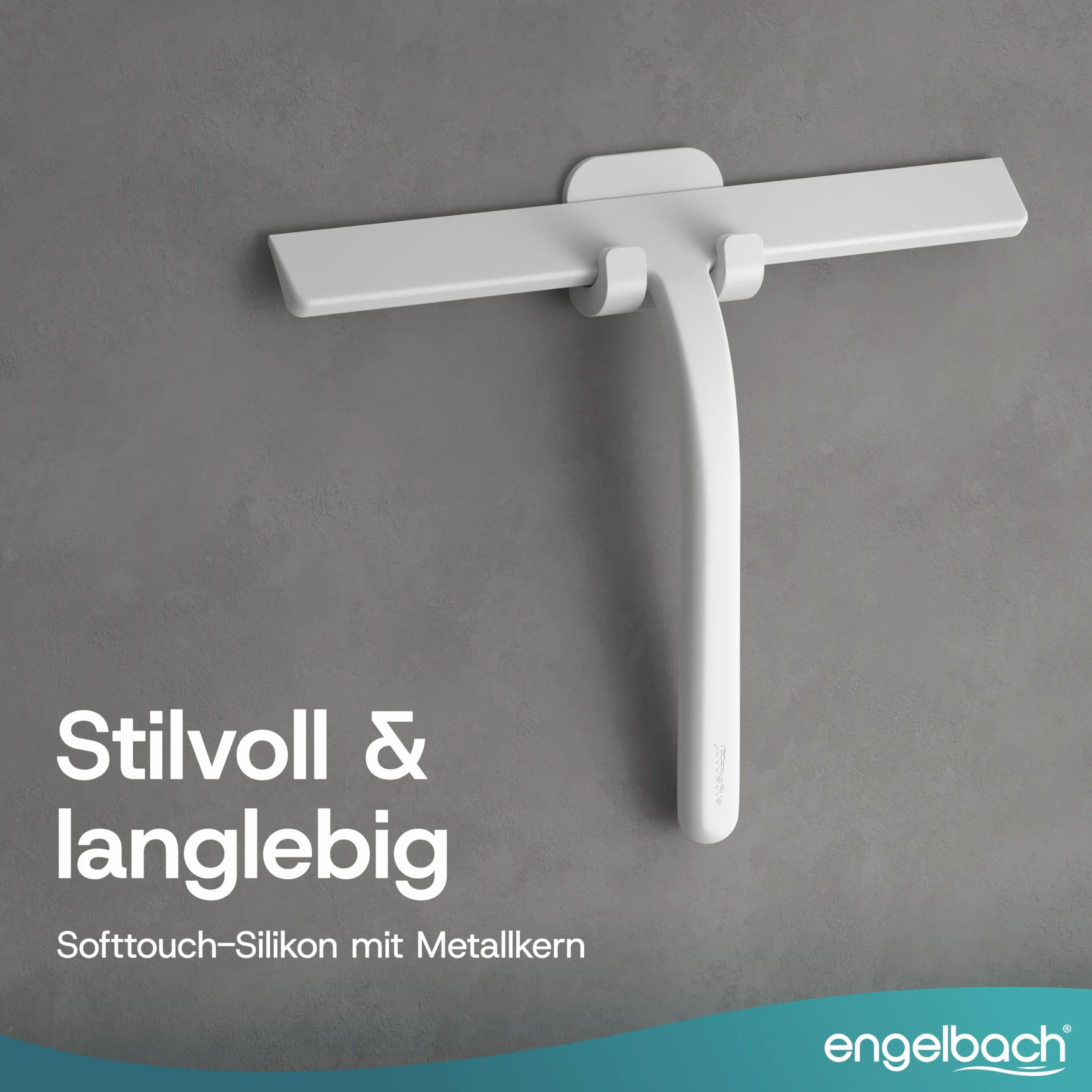 Engelbach® Ściągaczka do prysznica – bez smug i bez piszczenia – ergonomiczna ściągaczka z antypoślizgowym uchwytem – ściągaczka do okien, w zestawie 2 uchwyty, 21cm, Biały