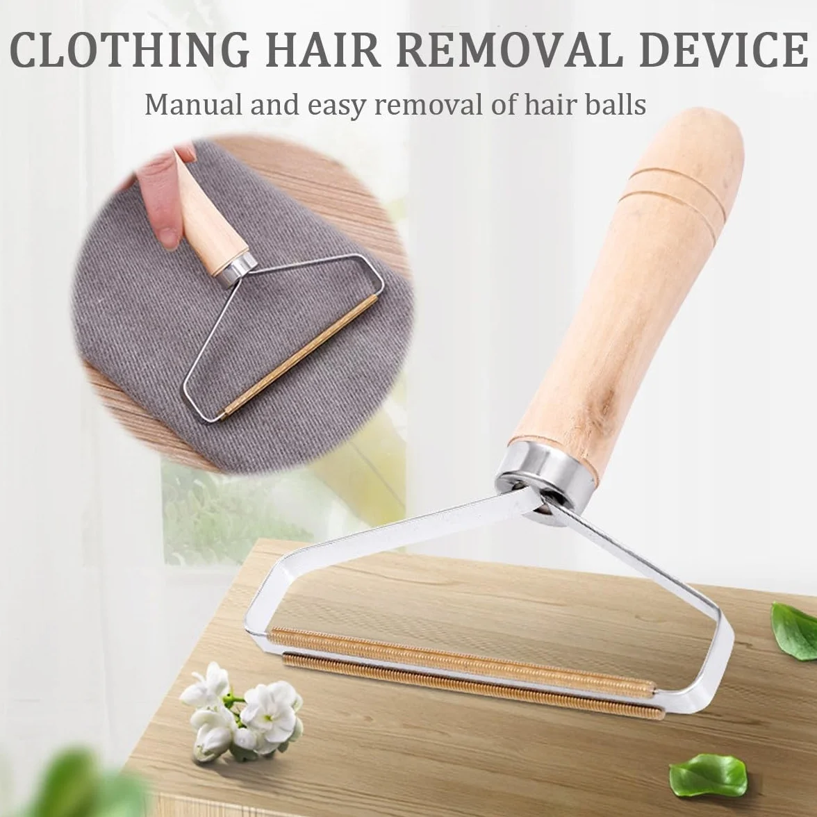 DAZISEN 2pcs Przenośny środek do usuwania kłaczków - dwustronne miedziane ostrza Skrobak do dywanów Pet Dog Cat Hair Remover do dywanu z drewnianym uchwytem Zmywacz do włosów wielokrotnego użytku