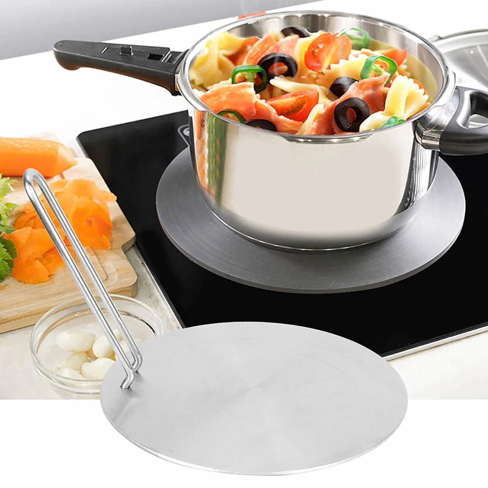 Płyta dyfuzora ciepła ze stali nierdzewnej 22 cm — adapter indukcyjny do płyt gazowych i elektrycznych (24cm)