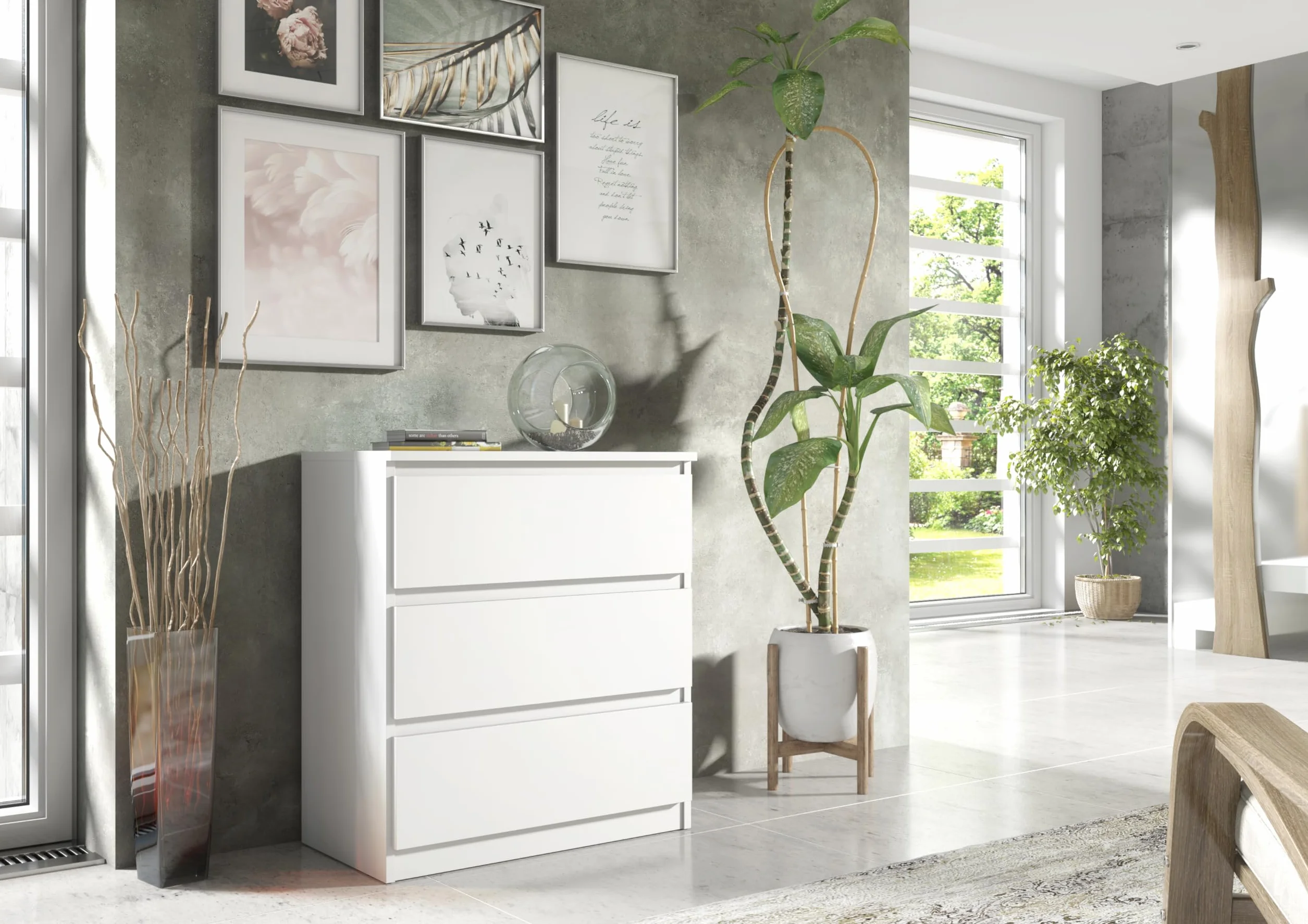 meble masztalerz Komoda Biała 70 cm Matowa z 3 szufladami - 70x78,5x39 cm - Komoda do salonu, sypialni - Szafka z szufladami - Komoda z szufladami