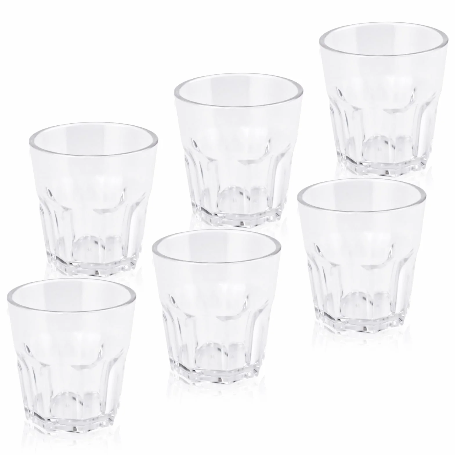 6 akrylowych szklanek do wody, 260 ml, przezroczyste kubki wielokrotnego użytku, na imprezę dla dorosłych, z możliwością układania w stos, do domu, na kemping, piknik, BBQ