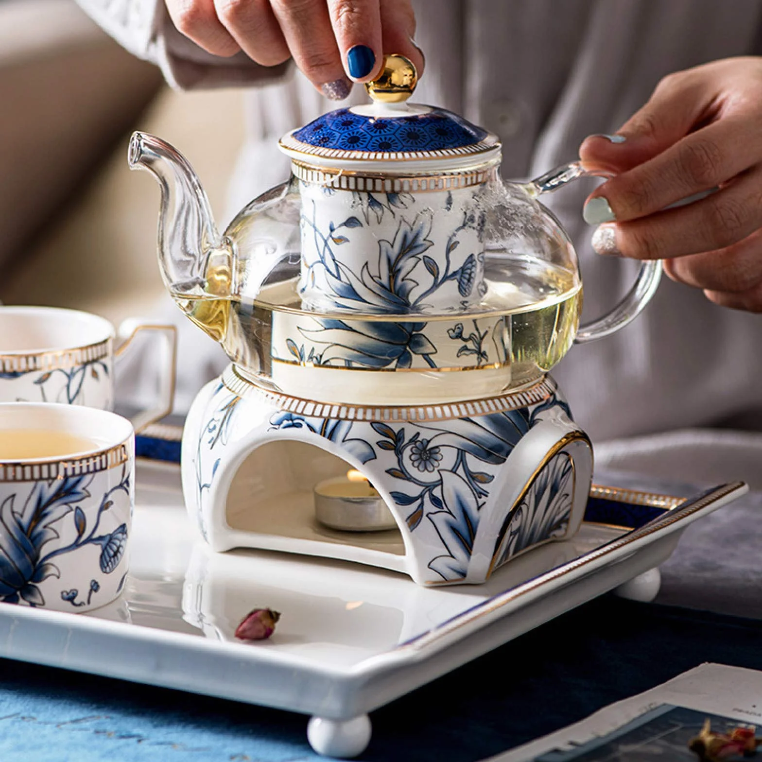zestaw do herbaty, Zestaw filiżanek i spodków do herbaty, porcelanowy zestaw kawy z porcelany kostnej Zestawy dla kobiet Odpowiednie popołudniowej