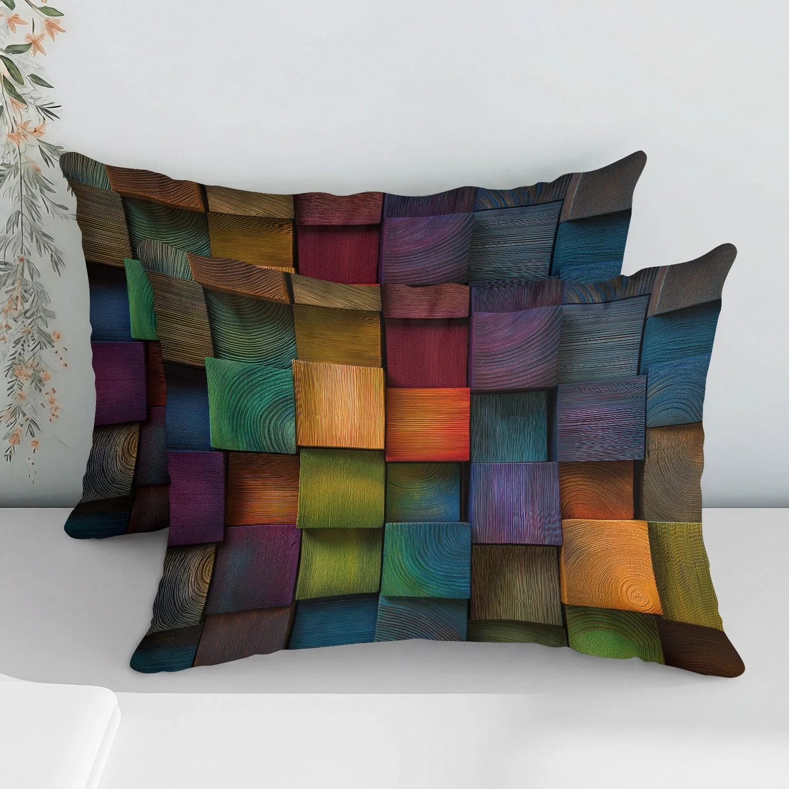 Générique Kolorowe drewniane klocki poszwa na kołdrę 220x200cm, zestawy pościeli z miękkiej mikrofibry abstrakcyjna geometria zestaw pościeli, zielony zestaw pościeli z 2 poszewkami na poduszki 65x65