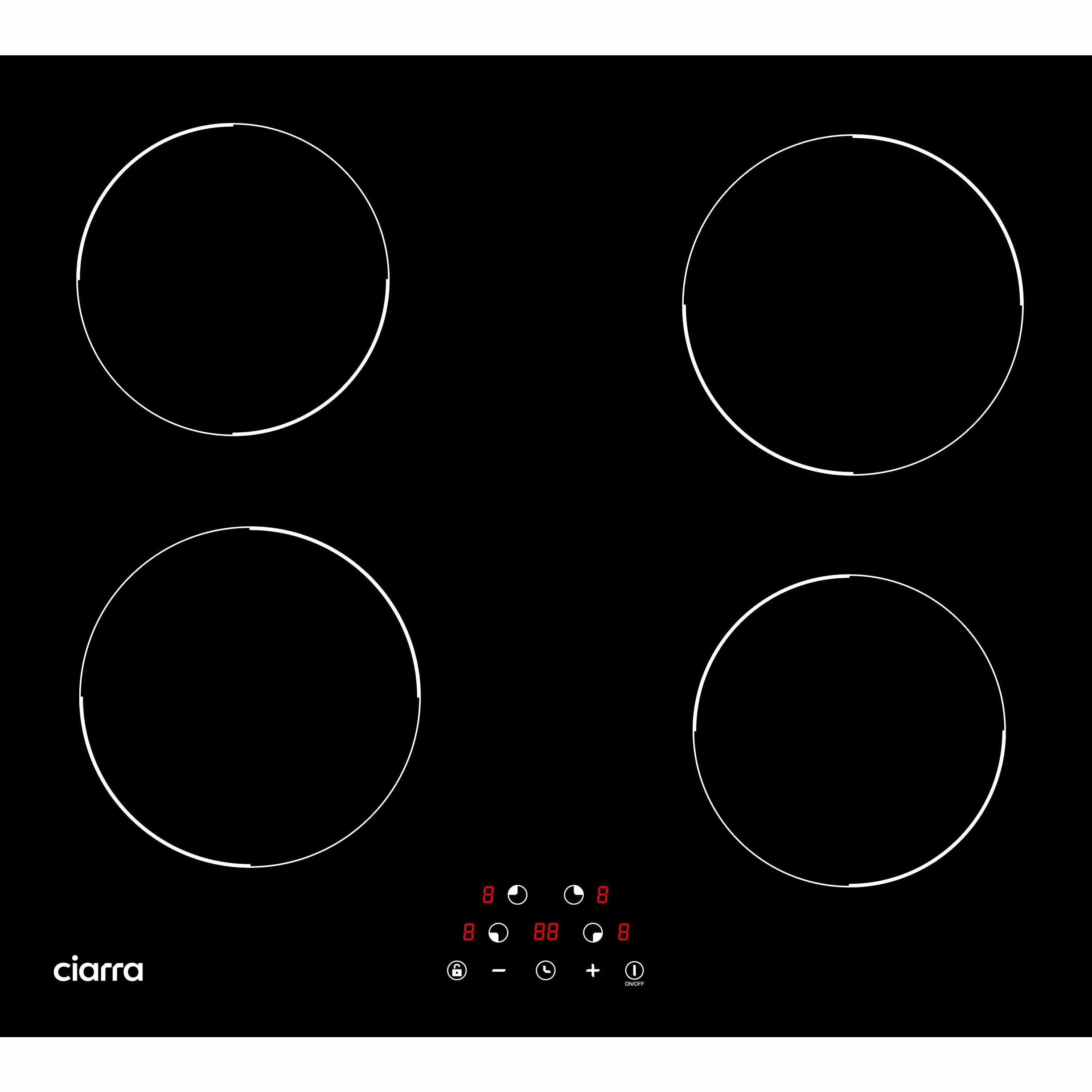 Ciarra CBBIH604-D płyta indukcyjna 60 cm, 4 strefy, do zabudowy, dotykowa, płyta indukcyjna, 4 płyty, 9 poziomów mocy, timer, zabezpieczenie przed dziećmi, automatyczne wyłączanie, wskaźnik ciepła