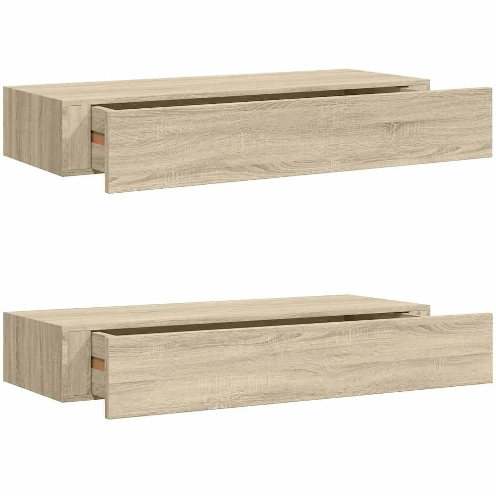 Regały ścienne z szufladami, 2 szt., wygląd dębu, 60 x 23,5 x 10 cm MDF, wiszące półki do montażu na ścianie, uniwersalna półka do salonu