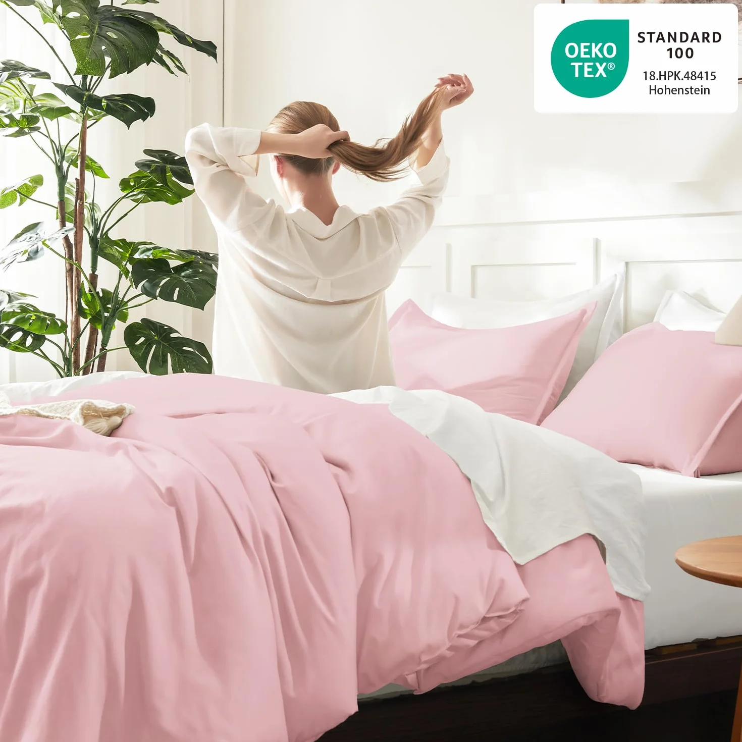 Litanika 3-częściowy komplet pościeli w rozmiarze full size, lekki, uroczy, miękki, jednolity zestaw pościeli całorocznej (kołdra 200 x 229 cm i 2 poszewki na poduszkę), różowy