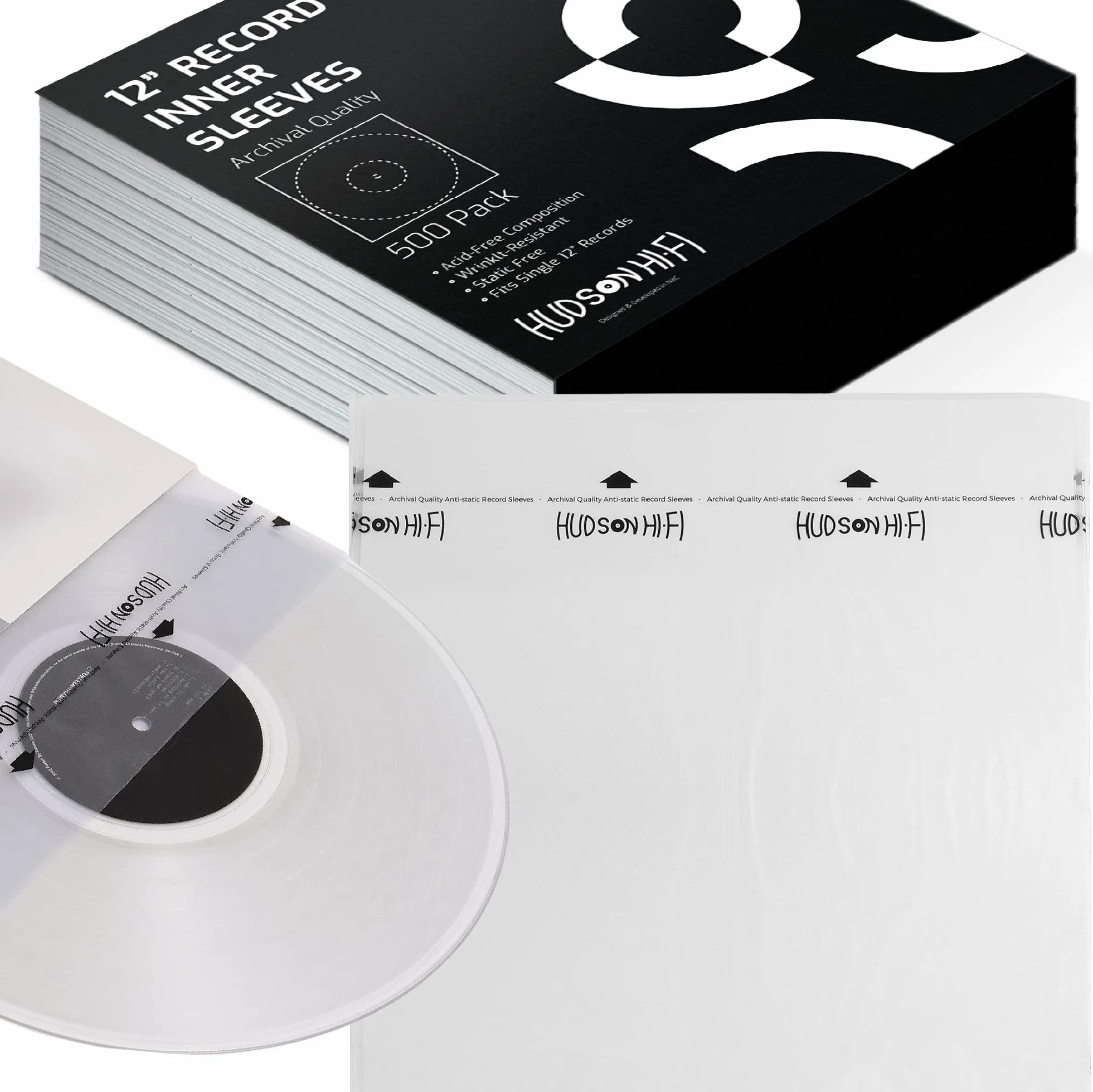 Hudson Hi-Fi Antystatyczne rękawy wewnętrzne płyty winylowej – ochronny rękaw wewnętrzny z płyty winylowej, opakowanie 500 sztuk, chroń swoje albumy LP przed zadrapaniami, kurzem i brudem, bezkwasowe
