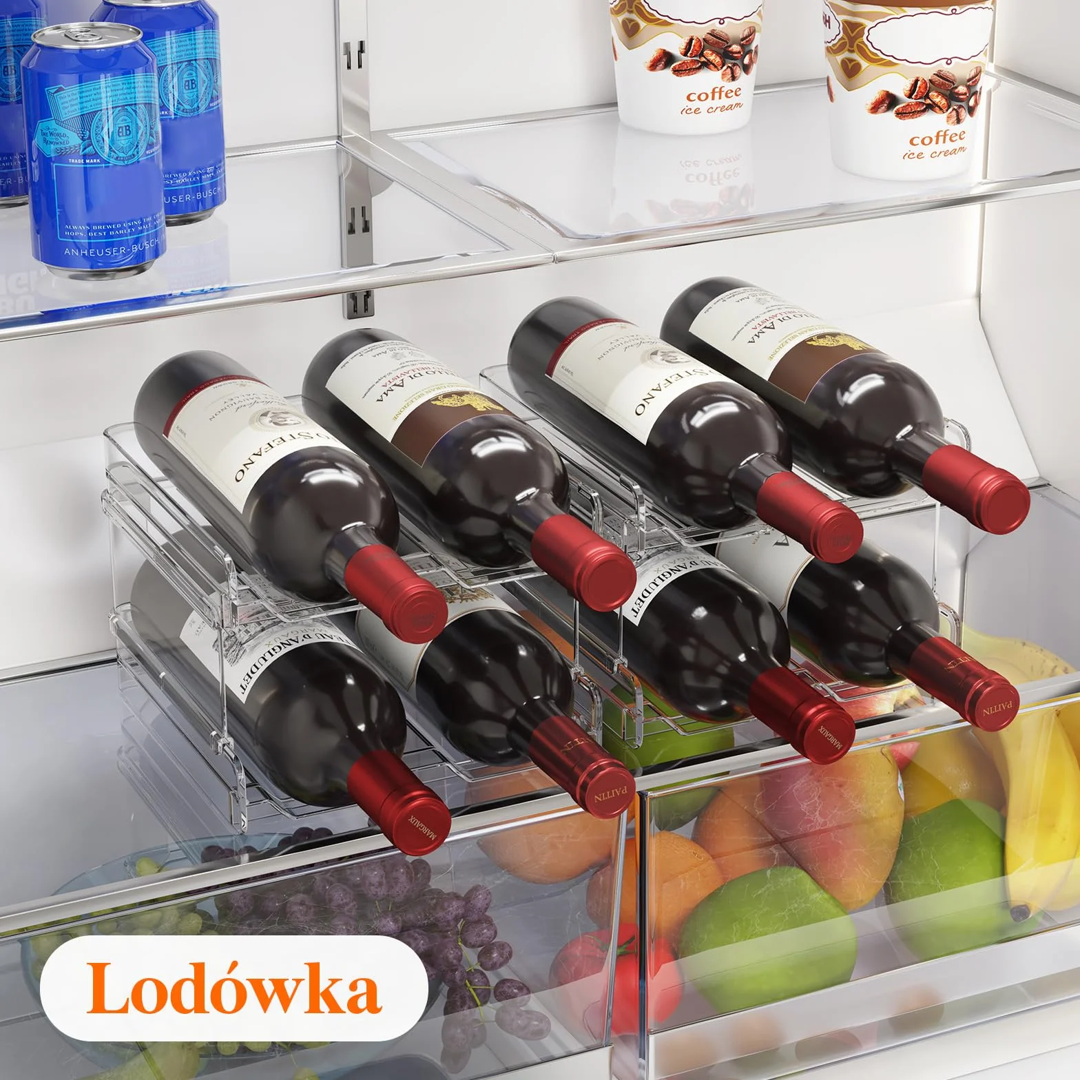 Lifewit Plastikowy stojak na wino do układania w stosy do lodówki, szafki, blatu, uchwytu na butelkę wina, organizera do przechowywania butelek wody, mieszczącego 12 butelek