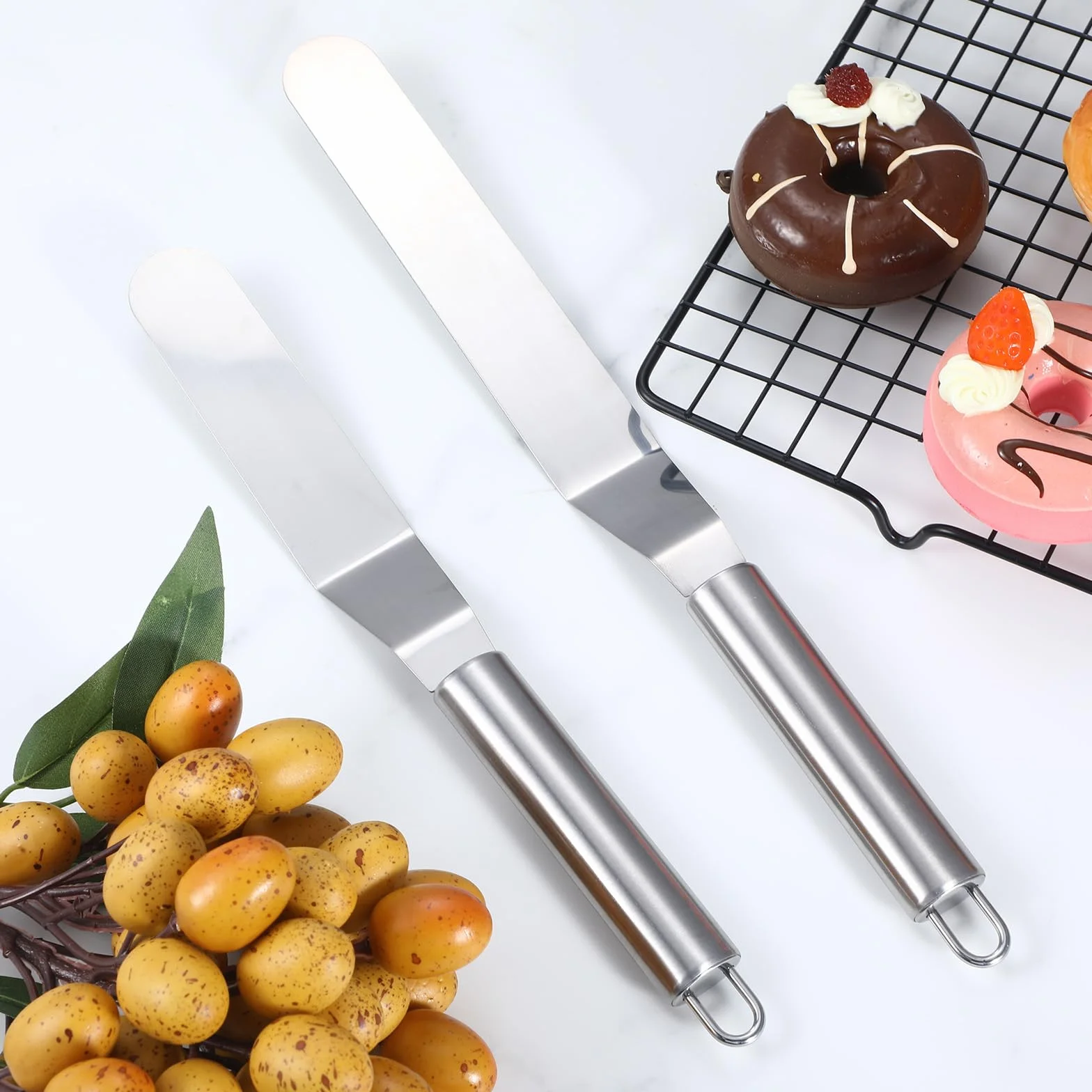Nogeqi 2 sztuki duża paleta kątowa do tortów, stal nierdzewna, do wygładzania, srebrnych noży do tortów, tortów, tortów, tortów, tortów, do dekoracji i dekoracji